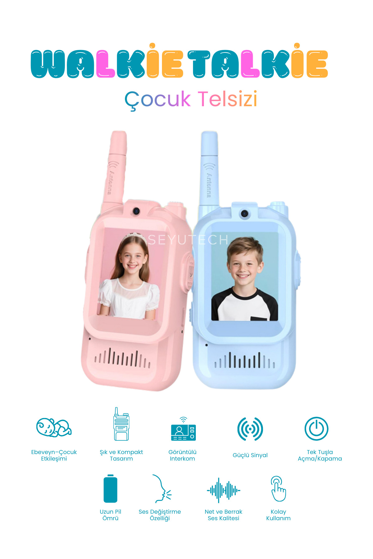 SEYUTECH Akıllı Çocuk Telsizi Seti Görüntü Konuşma, 4 Farklı Ses