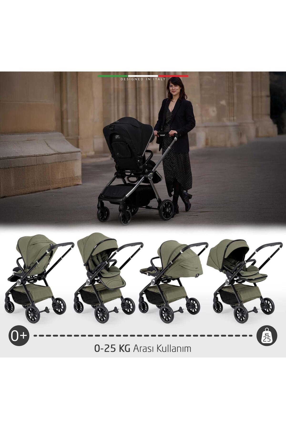 Elele Liberta Çift Yönlü Bebek Arabası Yeşil fotoğrafı 3 (önizleme)