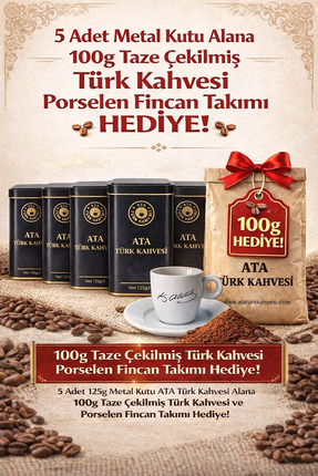 ATA TÜRKKAHVESİ Hediye Fincan Takımı ve 100g Taze Çekim Türk Kahvesi + 5 Adet...