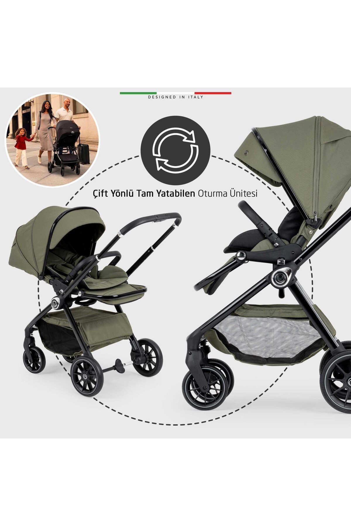 Elele Liberta Çift Yönlü Bebek Arabası Yeşil fotoğrafı 4 (önizleme)