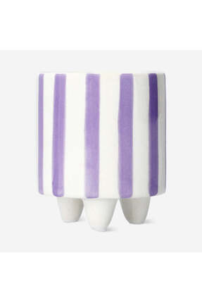 Flying Tiger Copenhagen Mor Beyaz Çizgili Küçük Saksı