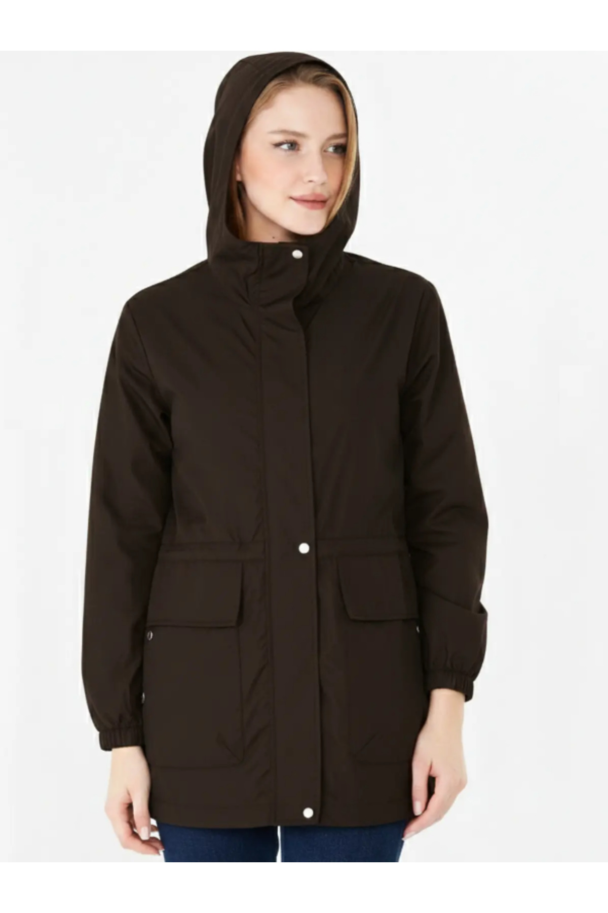 PIQUE  Kadın Kapüşonlu Beli Ayarlanabilir Astarsız Yağmurluk - Görsel 4