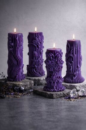 Arista Ethereal Pillars Collection Lavanta Kokulu 4'lü Dekoratif Set Mum & Ka...
