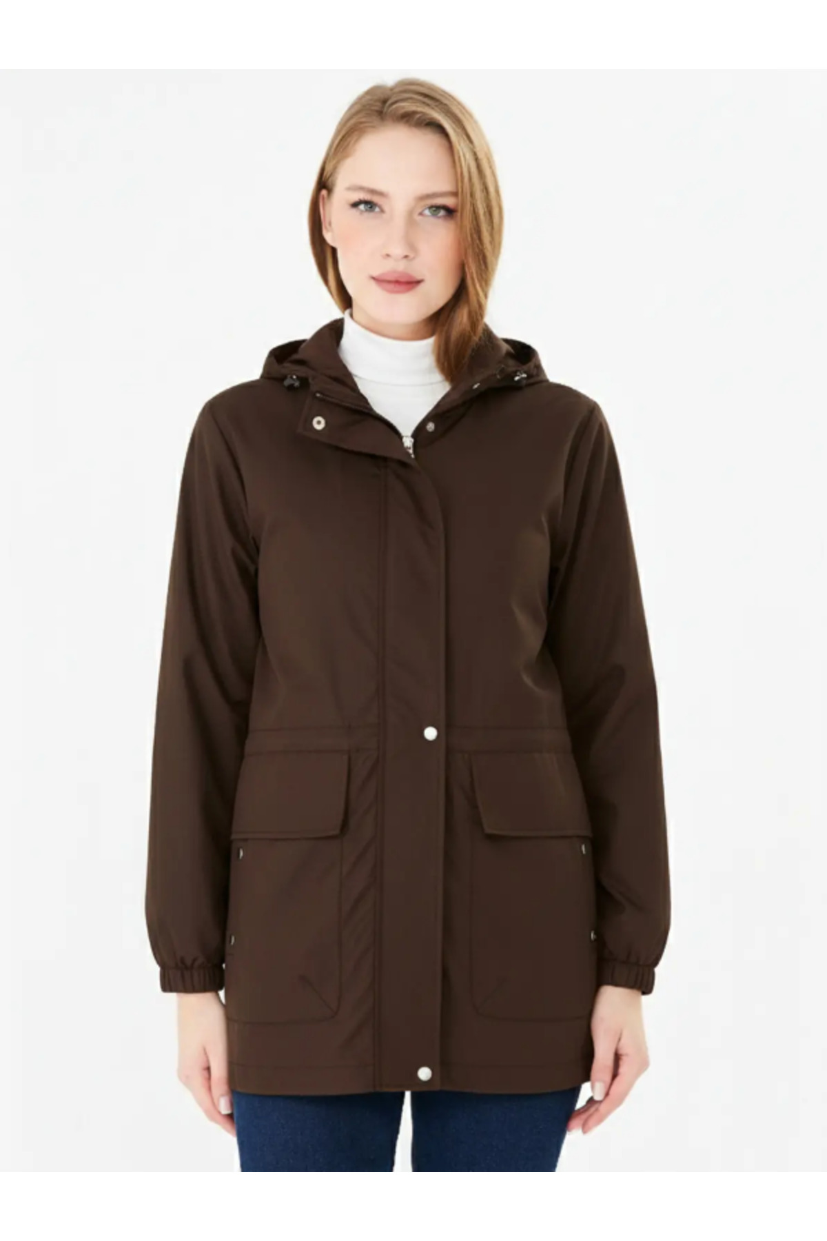 PIQUE  Kadın Kapüşonlu Beli Ayarlanabilir Astarsız Yağmurluk - Görsel 5