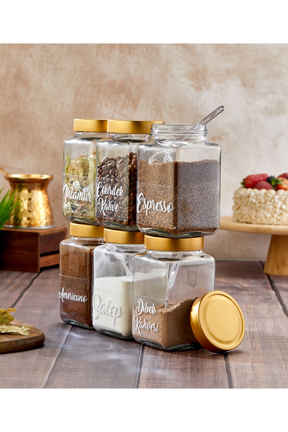 1000ml Glass 6-Piece Coffee/Herbal Tea/Beverage Jar 6 Origami Spoons, 21 Transparent Labels Gift