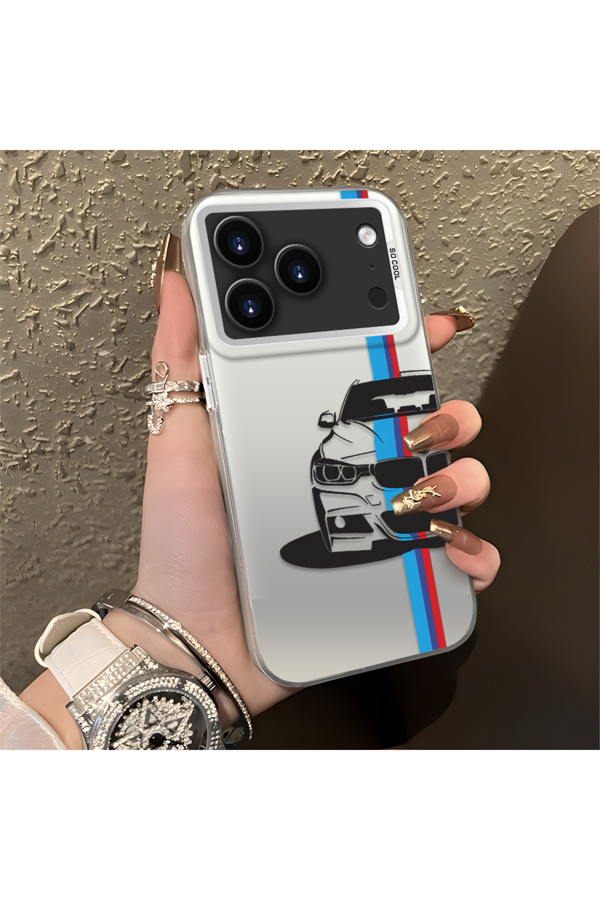 iPhone 17 Pro Max Compatible BMW Patterned Silicone Edge Hard Rear Anti Fall Phone Case