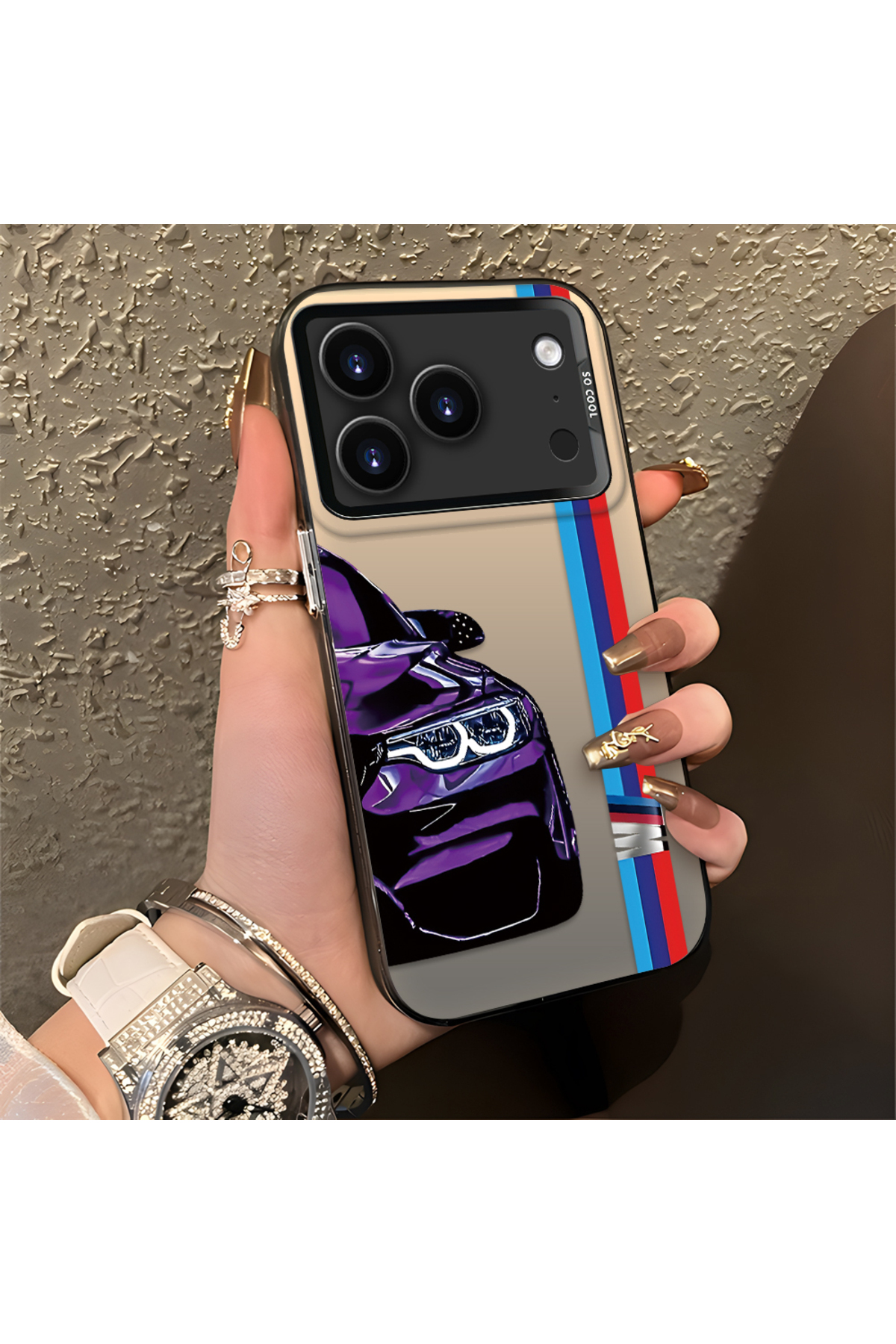 iPhone 17 Pro Max Compatible BMW Patterned Silicone Edge Hard Rear Anti Fall Phone Case