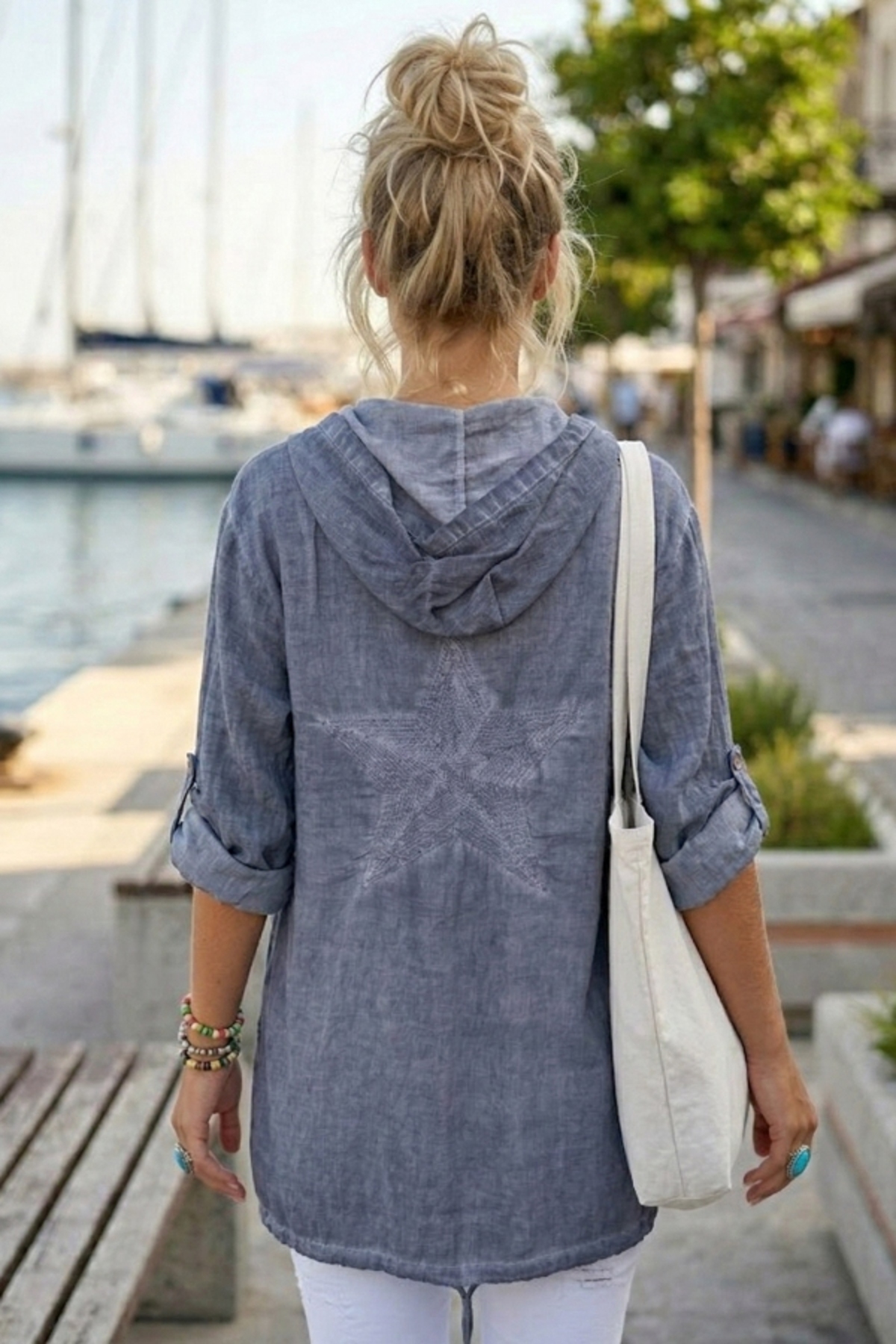 Chiccy  Koyu Gri Uzun Kol Arkası Yıldız Desenli Omuzları File Ve Yıldız Detaylı Casual Dokuma Ceket 0 0 - Görsel 2