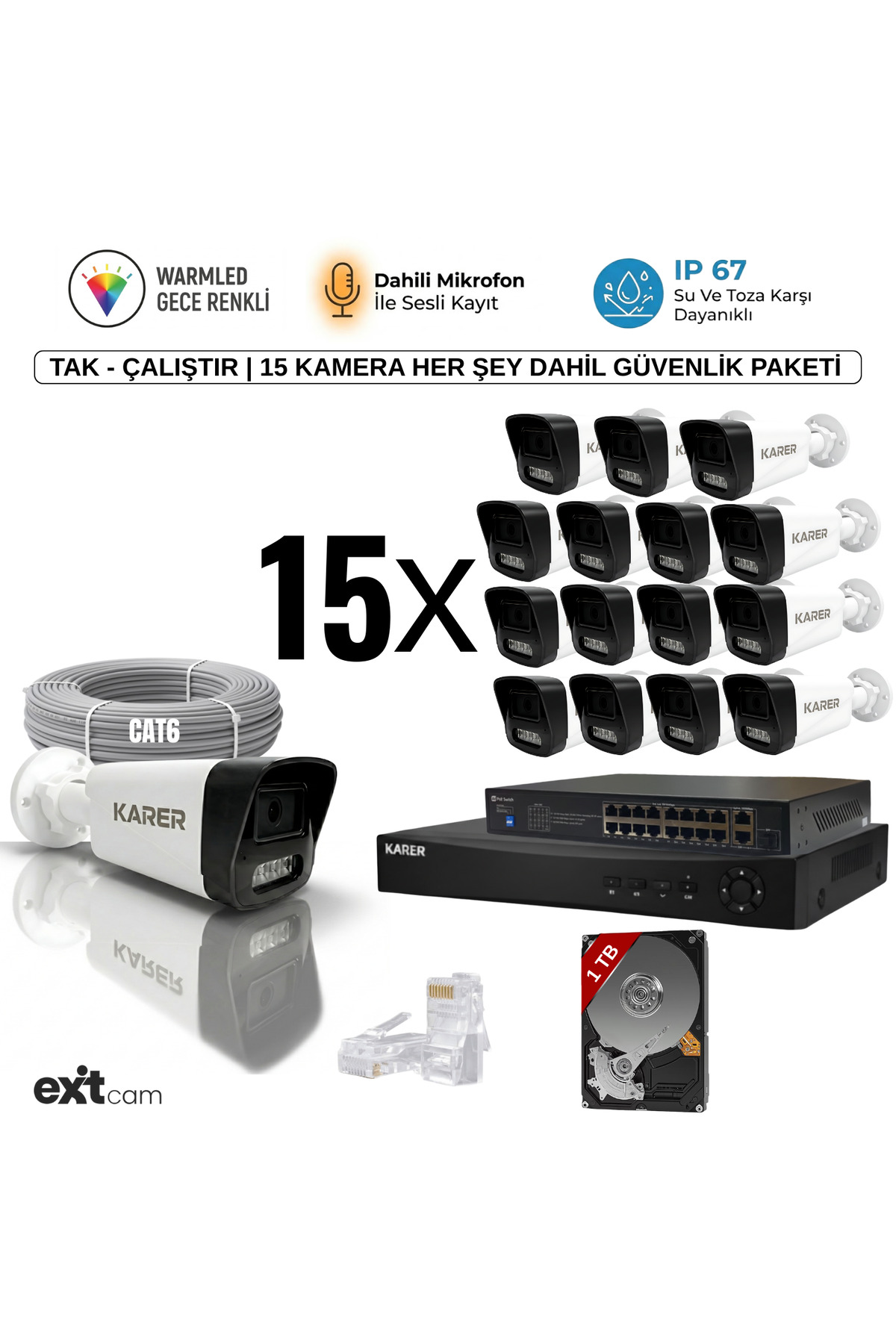 15'li IP- PRPFESYONEL-5MP-POELİ-SESLİ -Ultra HD 5MP IP Kamera -Yapay Zeka-1TB-Güvenlik Kamerası Görsel 1