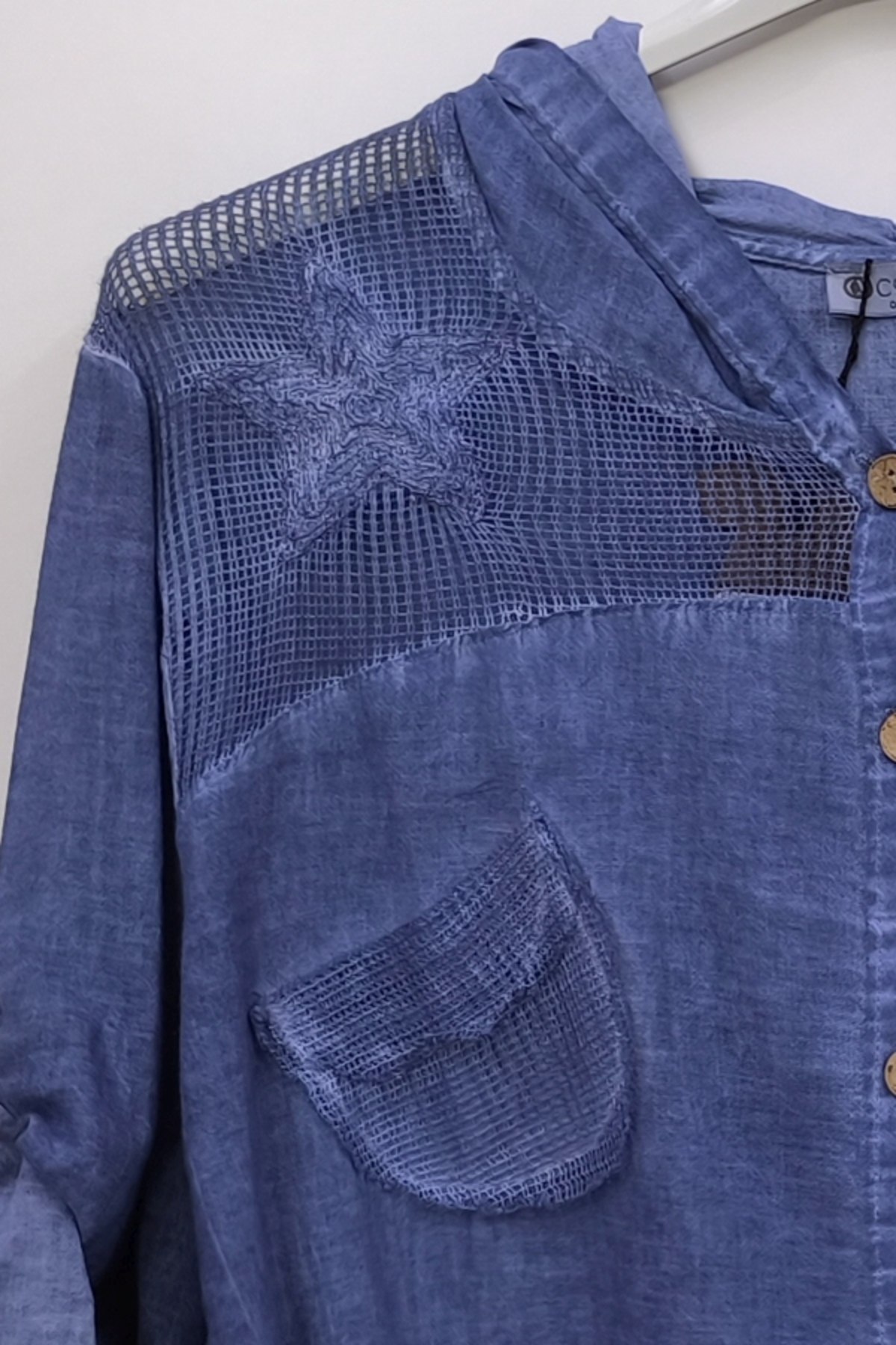 Chiccy  Mavi Uzun Kol Arkası Yıldız Desenli Omuzları File Ve Yıldız Detaylı Casual Dokuma Ceket 0 0 - Görsel 5