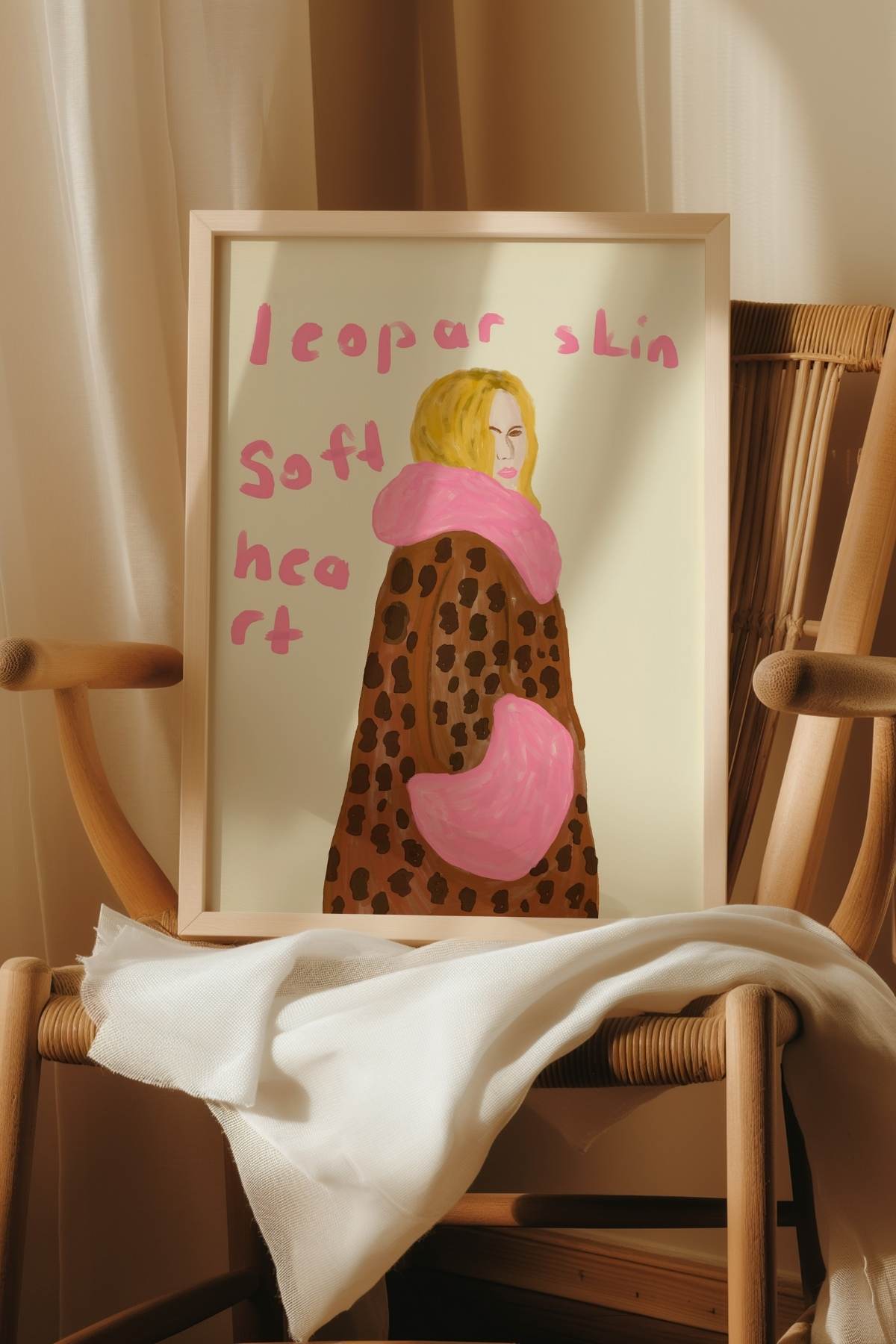 Leopar Desenli Kadın Figür Poster Moda Temalı Modern Sanat Dekoratif Duvar Tablosu Çerçevesiz