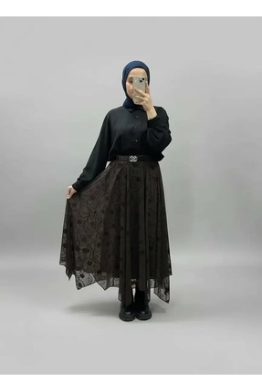 Elikra ASİMETRİK TÜL KESİM ÇİÇEK FLOK BASK ETEK