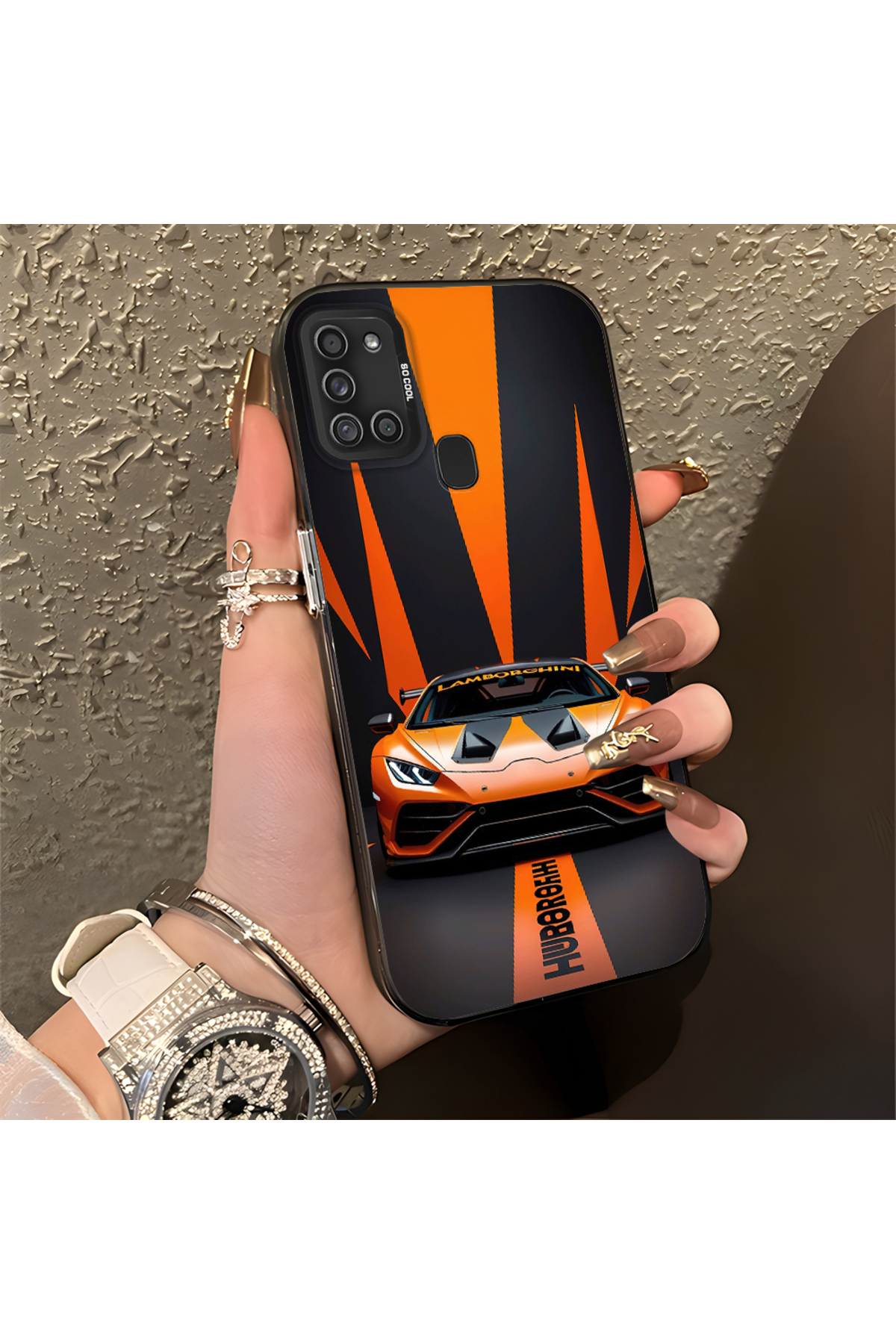 Hontinga Samsung Galaxy A21S Uyumlu Silikon Kenar Sert Arka Anti Düşme Telefon Kılıfı Lamborghini