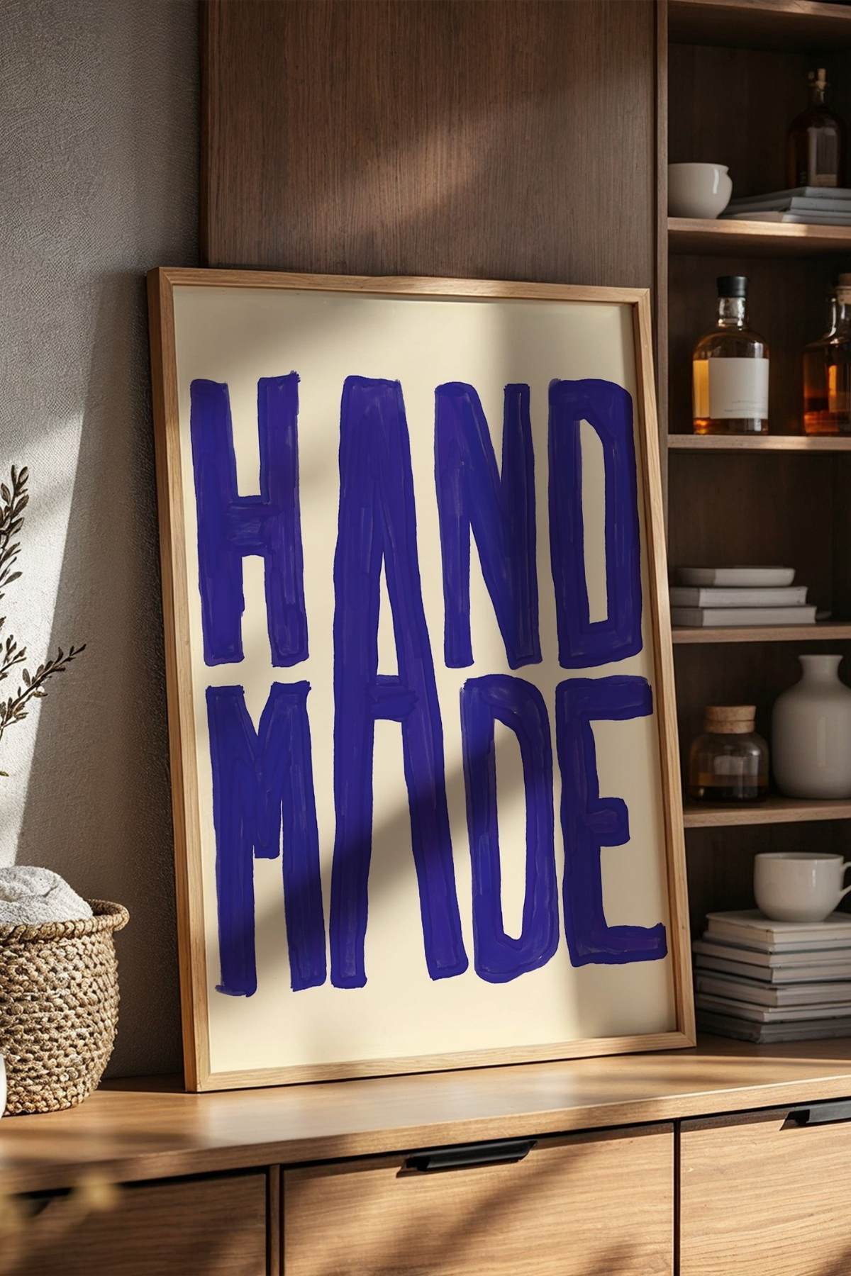 Mavi El Yazısı Tipografi Poster Modern Yazılı Duvar Dekoru Çerçevesiz