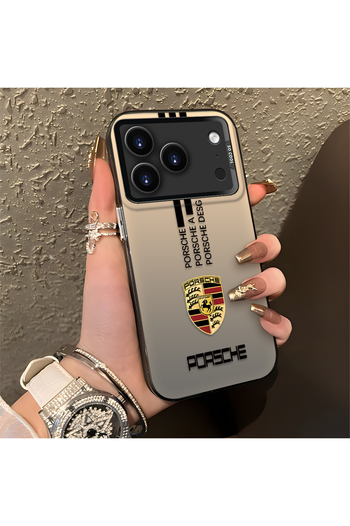 iPhone 17 Pro Max Compatible Silicone Edge Hard Rear Anti Fall Phone Case with Porsche Pattern