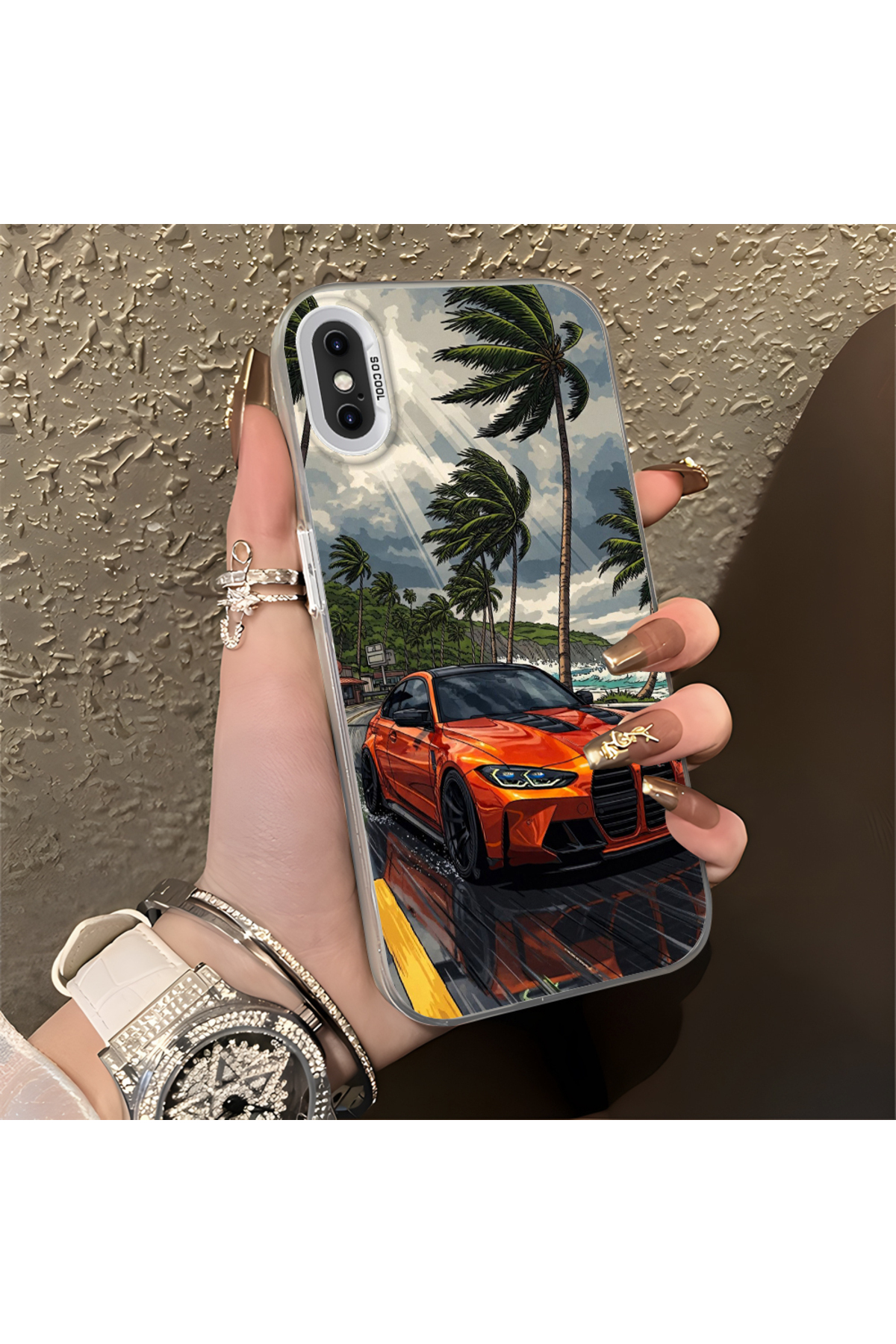 iPhone XS Compatible Silicone Edge Hard Rear Anti Fall Case Classic Car
