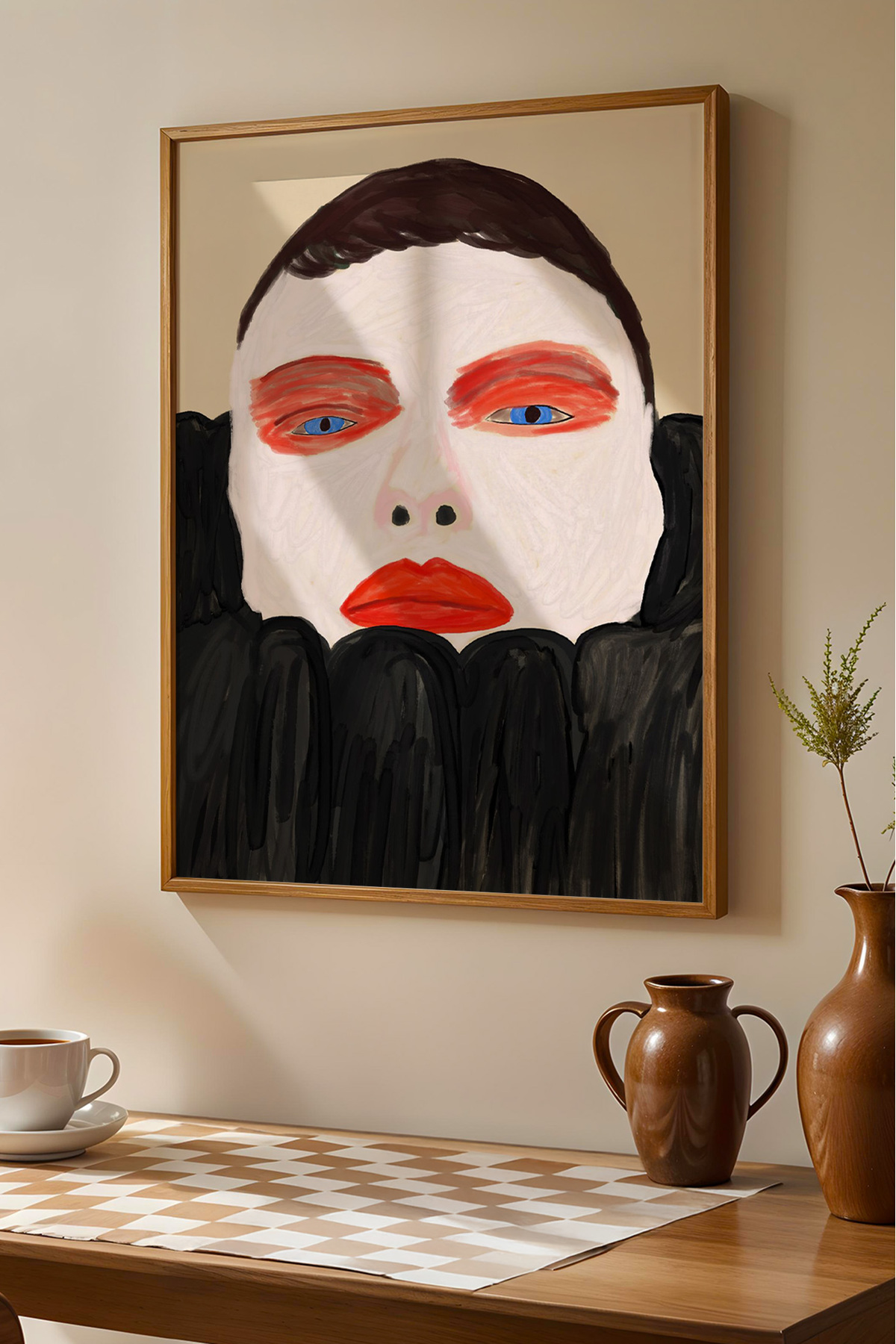 Modern Kadın Portre Tablosu Minimal Yüz İllüstrasyon Dekoratif Duvar Tablosu Poster Çerçevesiz
