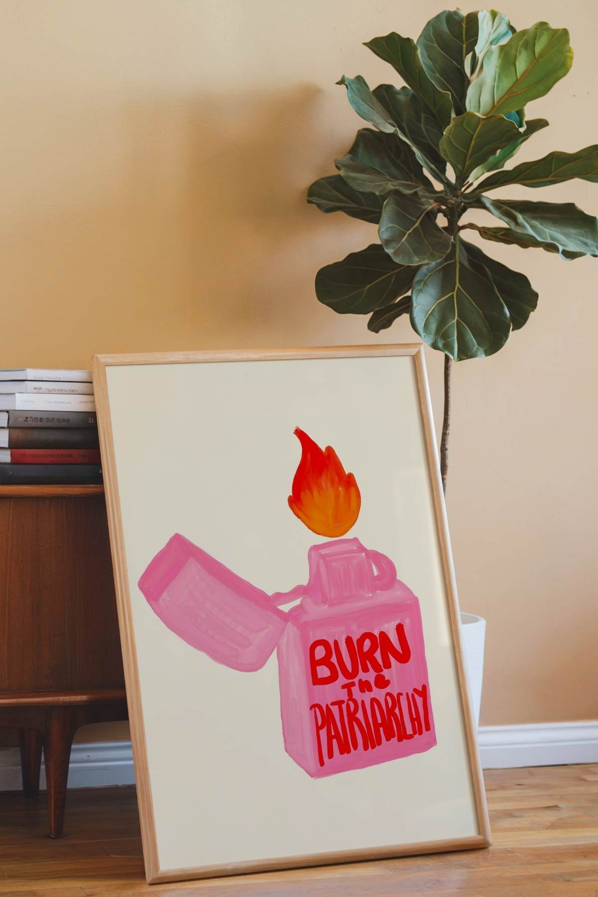 Feminist Tablo Pembe Çakmak Tasarımlı Modern Duvar Tablosu Dekoratif Poster Çerçevesiz