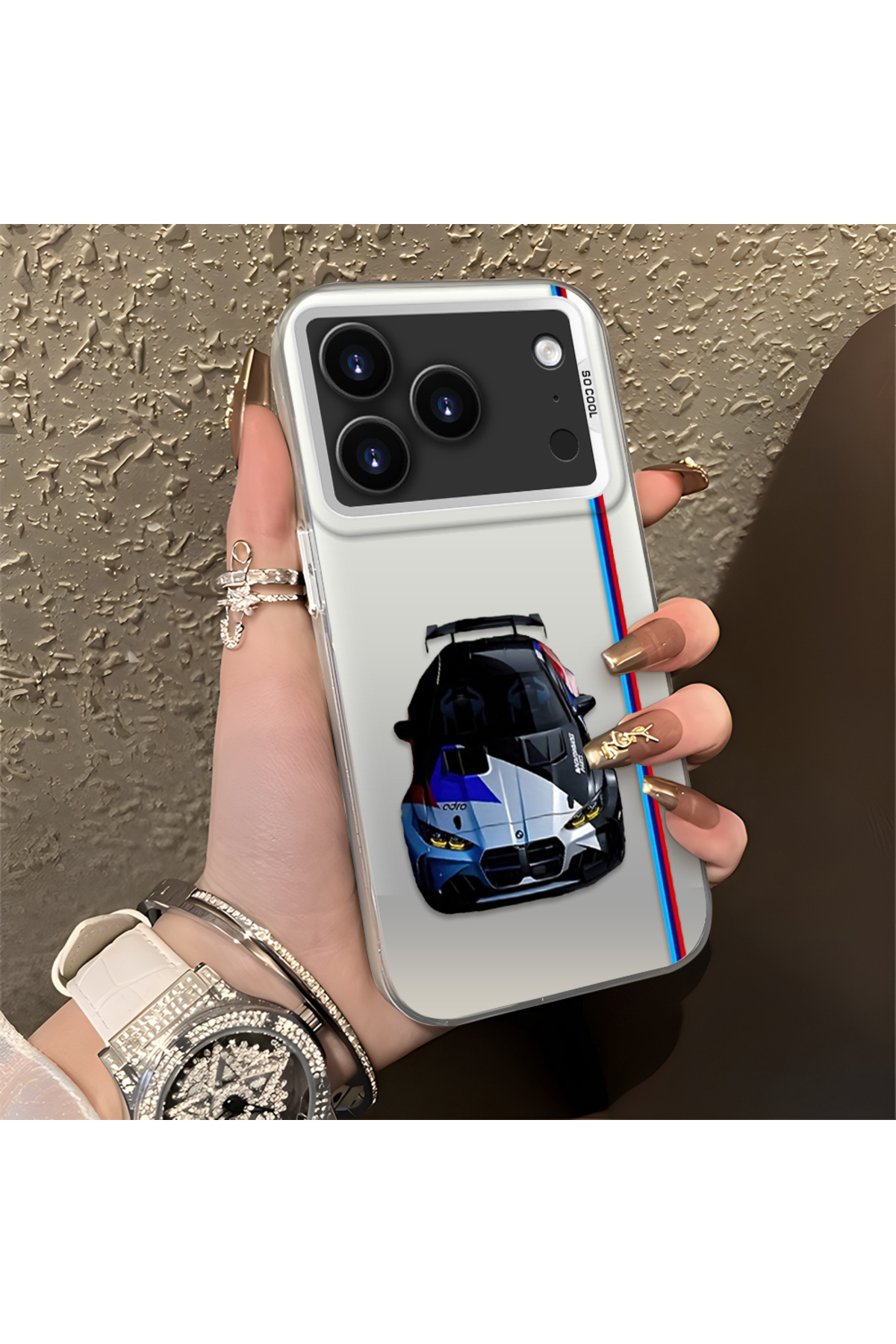 iPhone 17 Pro Max Compatible Silicone Edge Hard Rear Anti Fall Phone Case with BMW M5 Pattern