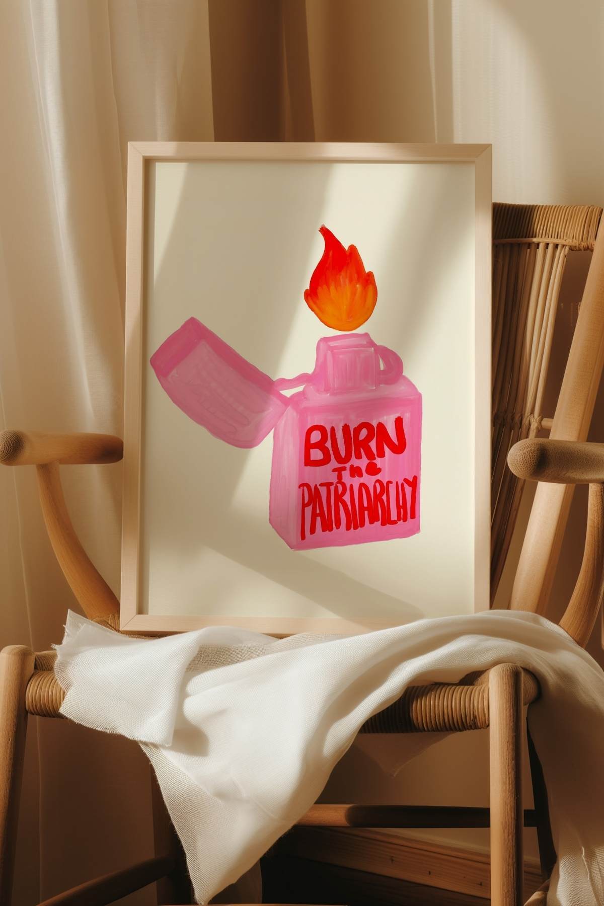 Feminist Tablo Pembe Çakmak Tasarımlı Modern Duvar Tablosu Dekoratif Poster Çerçevesiz