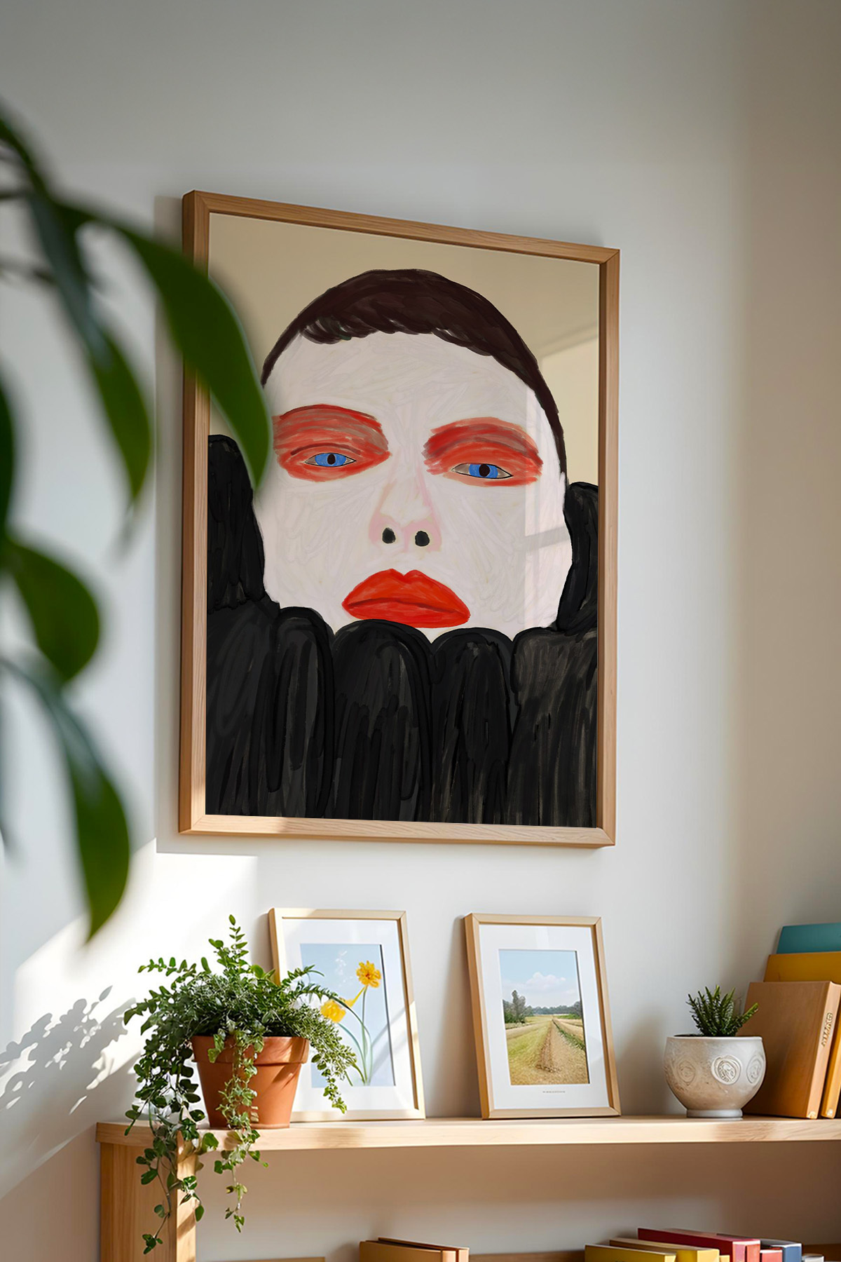 Modern Kadın Portre Tablosu Minimal Yüz İllüstrasyon Dekoratif Duvar Tablosu Poster Çerçevesiz
