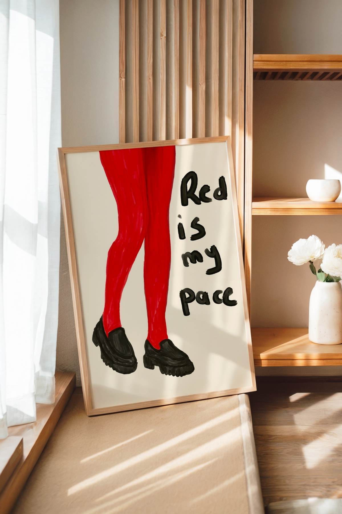 Kırmızı Çoraplı Kadın Poster Modern Dekoratif Duvar Tablosu Çerçevesiz