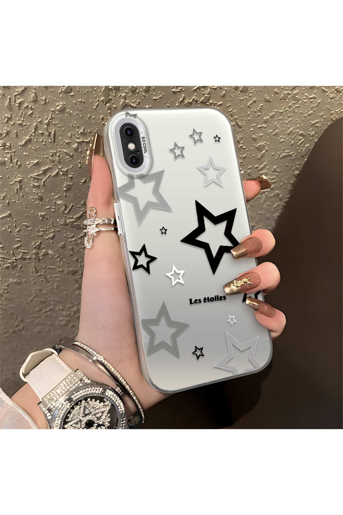 iPhone X Compatible Silicone Edge Hard Rear Anti Fall Phone Case with Stars Pattern