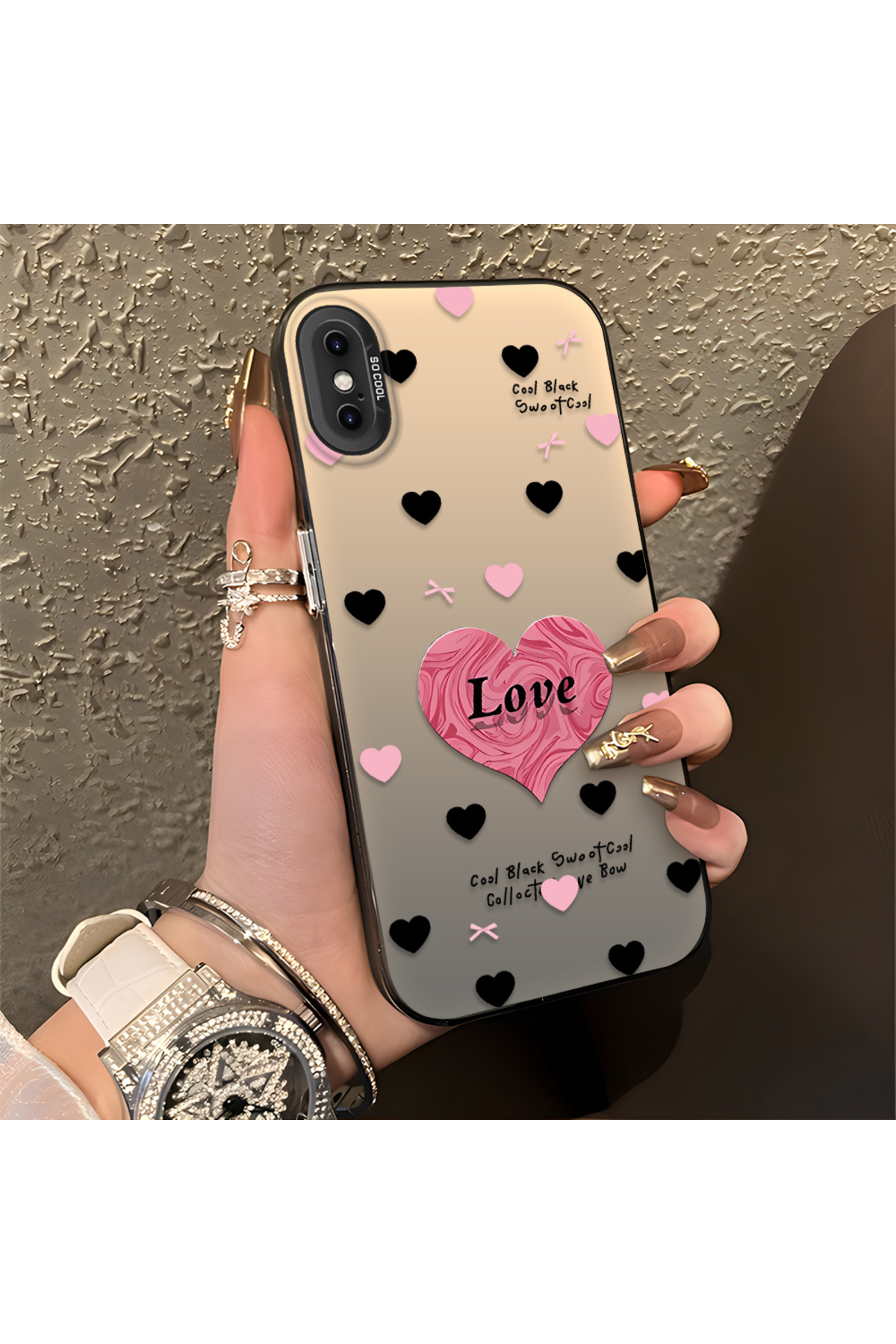 iPhone X Compatible Silicone Edge Hard Back Anti Fall Phone Case Heart Patterned