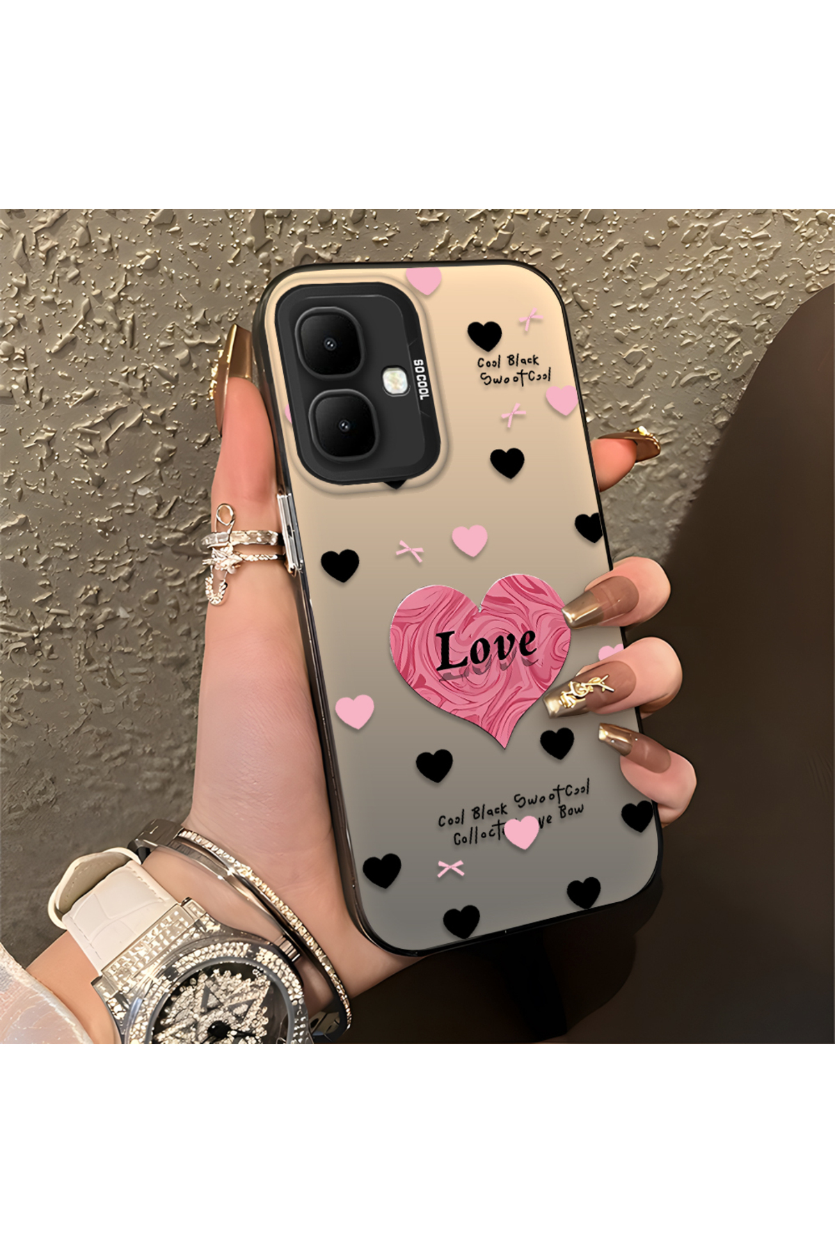 Infinix Smart 10 Compatible Silicone Edge Hard Back Anti Fall Phone Case Heart Pattern