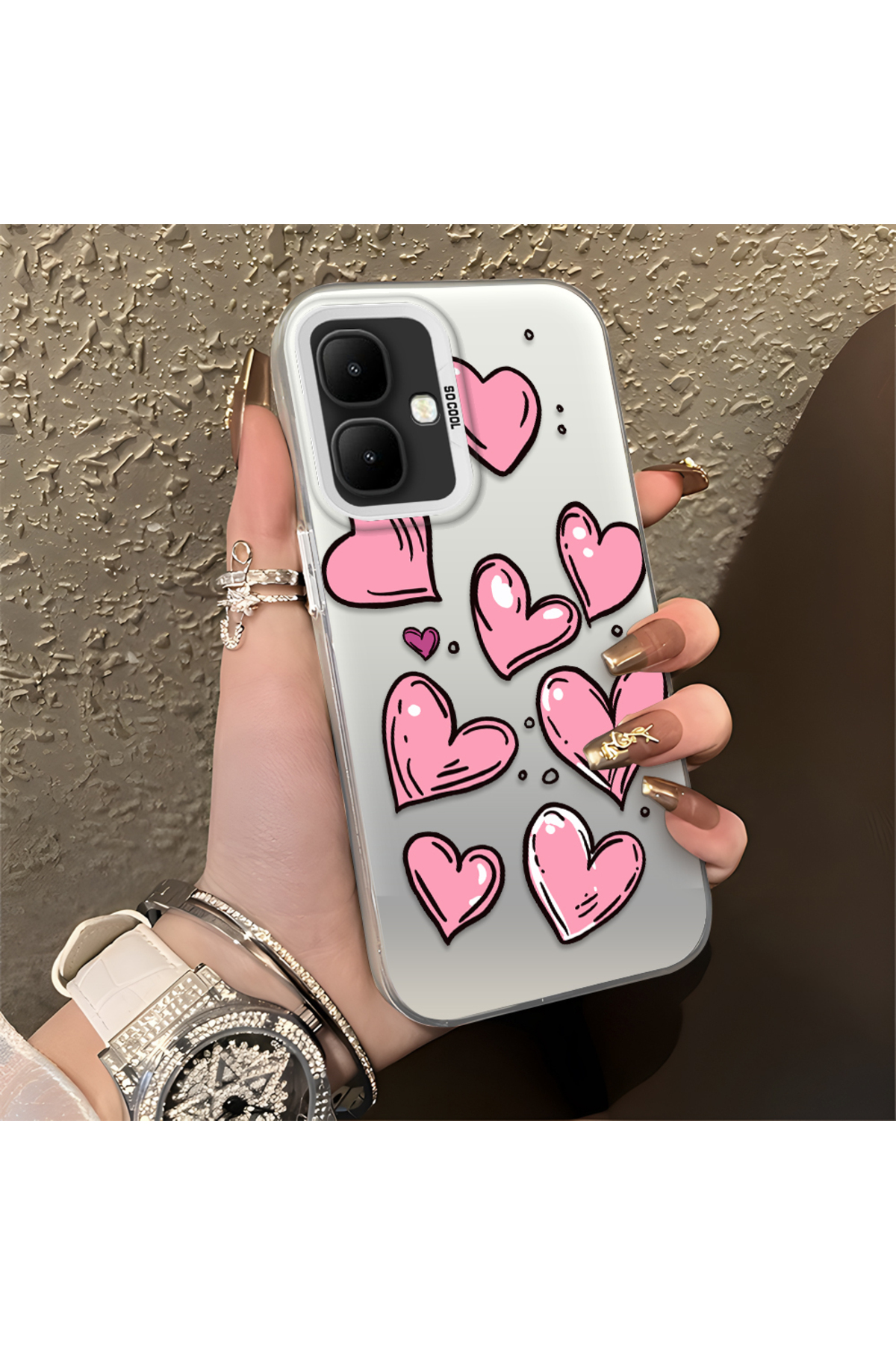 Infinix Smart 10 Compatible Silicone Edge Hard Back Anti Fall Phone Case Heart Pattern