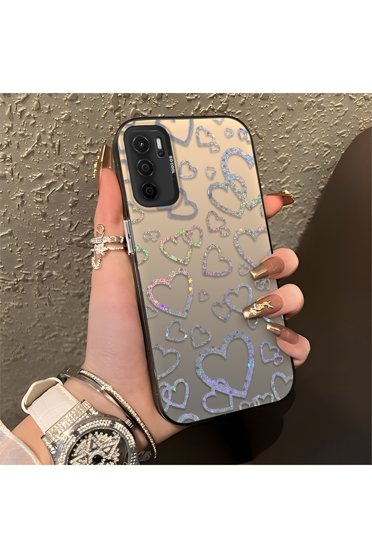 OPPO A16 Compatible Heart Patterned Silicone Edge Hard Back Anti Fall Phone Case