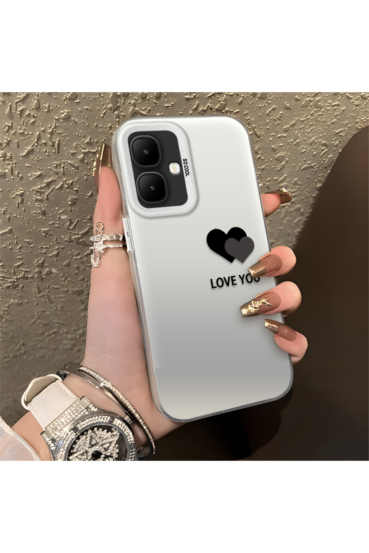 Infinix Smart 10 Compatible Heart Patterned Silicone Edge Hard Back Anti Fall Phone Case