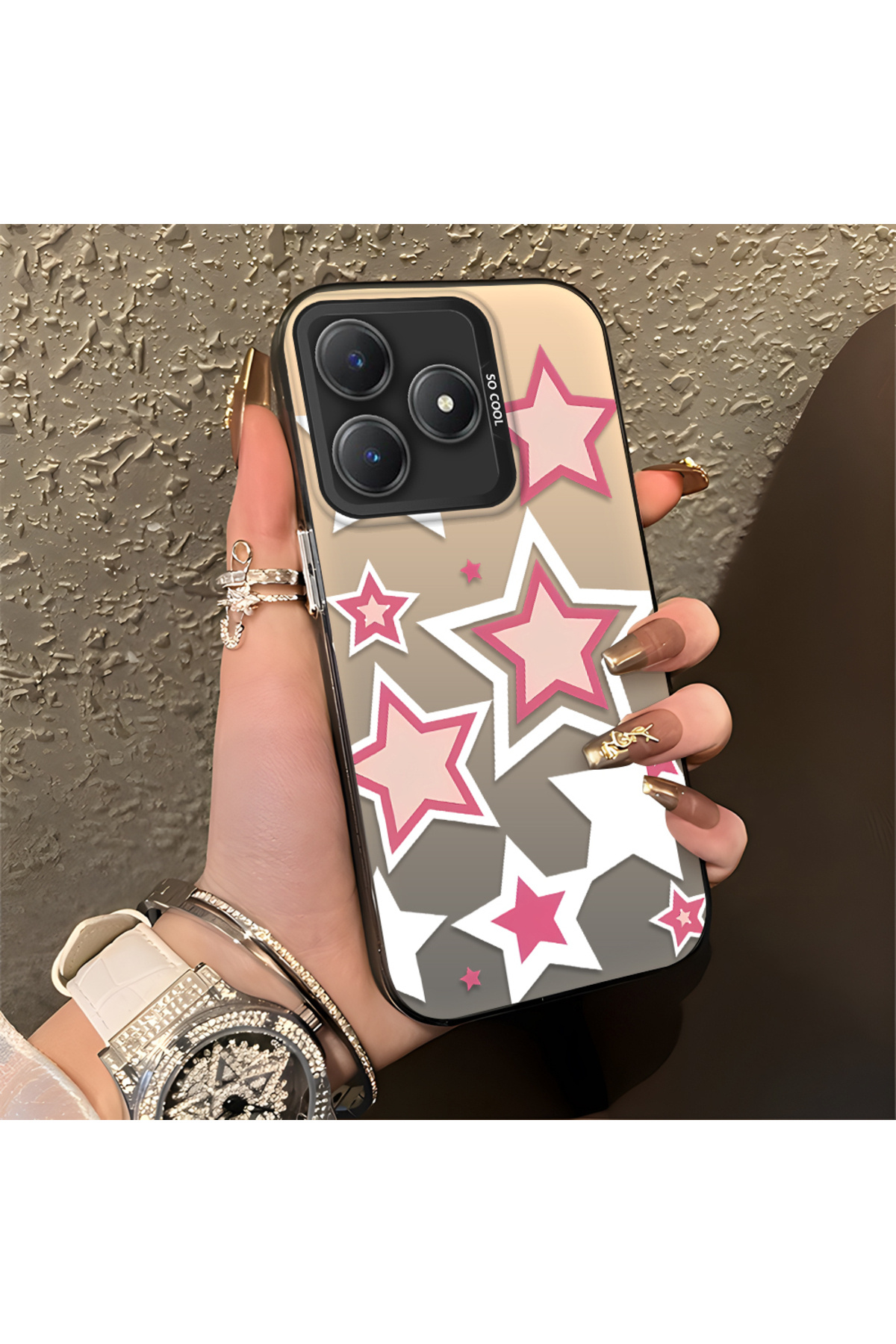 Realme C61 Compatible Colored stars Silicone Edge Hard Back Anti Fall Phone Case