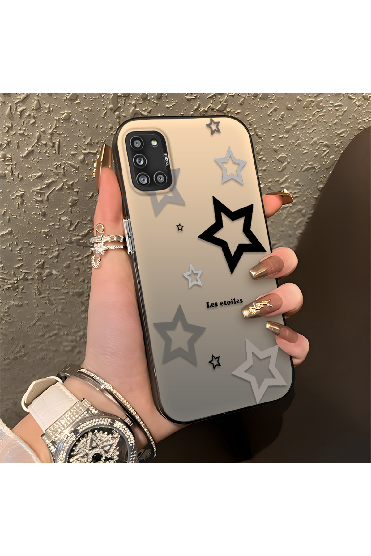 Samsung Galaxy A31 Compatible Stars Patterned Silicone Edge Hard Back Anti Fall Phone Case