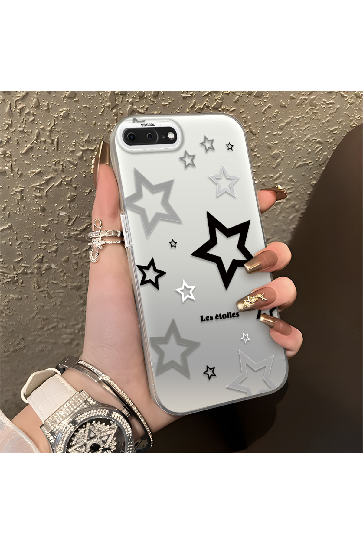 iPhone 7 Plus Compatible Silicone Edge Hard Rear Anti Fall Phone Case with Stars Pattern