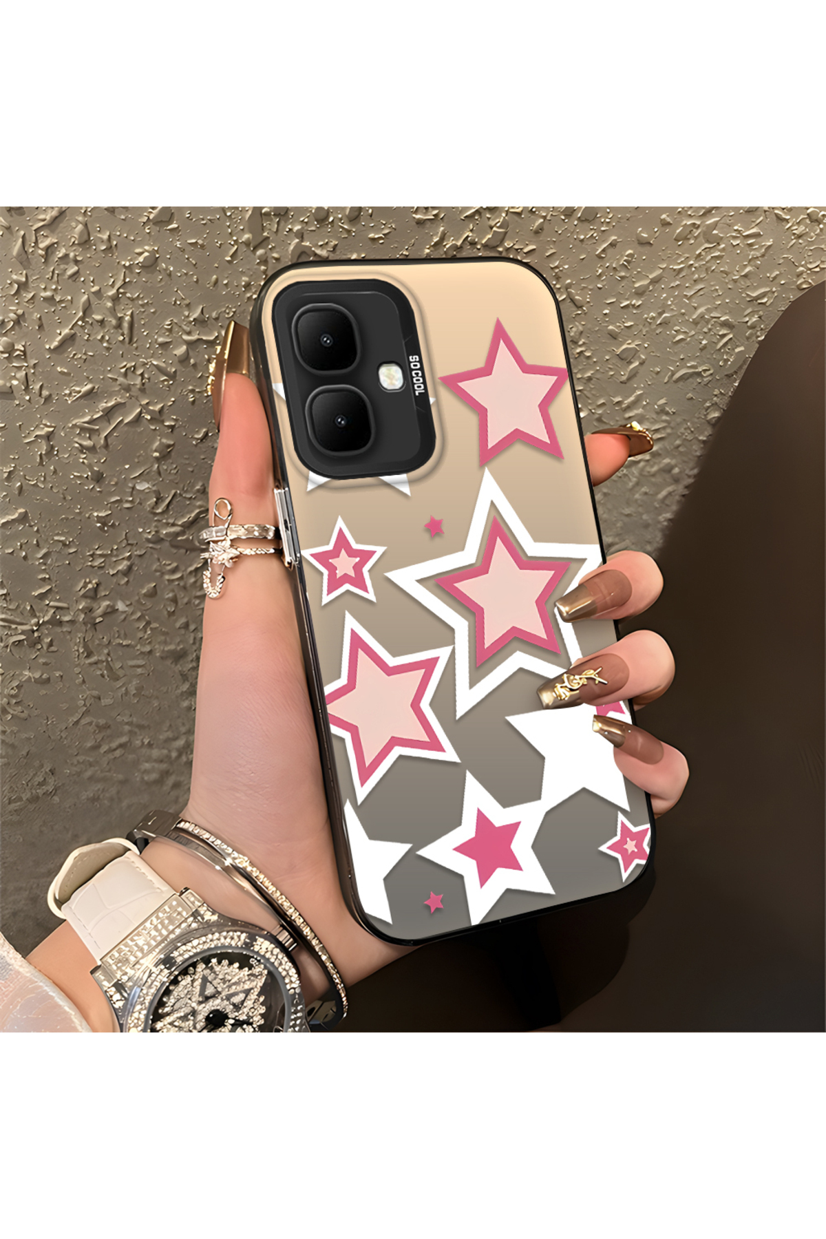 Infinix Smart 10 Compatible Colored stars Silicone Edge Hard Back Anti Fall Phone Case