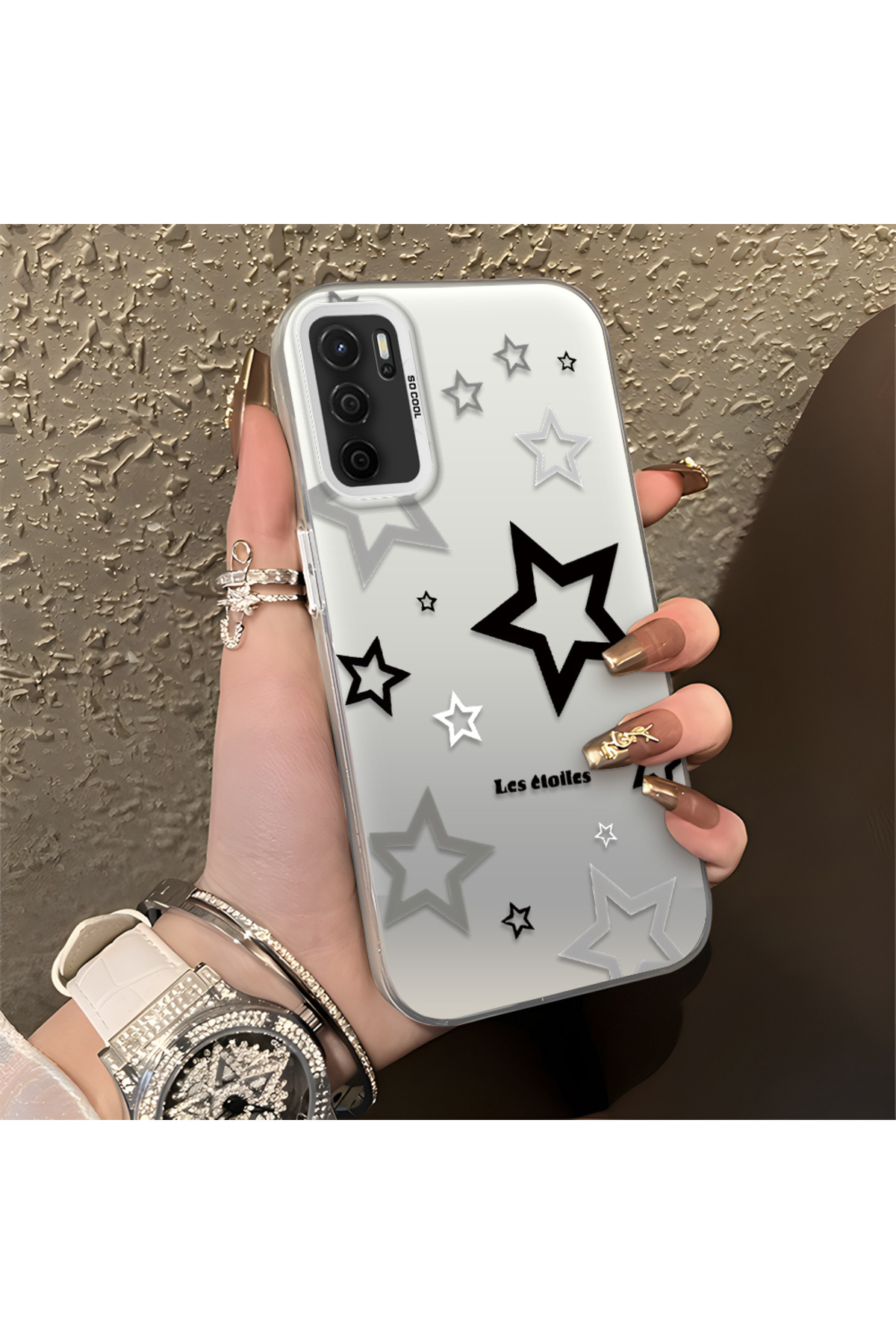 OPPO A16 Compatible Silicone Edge Hard Rear Anti Fall Phone Case Stars Patterned
