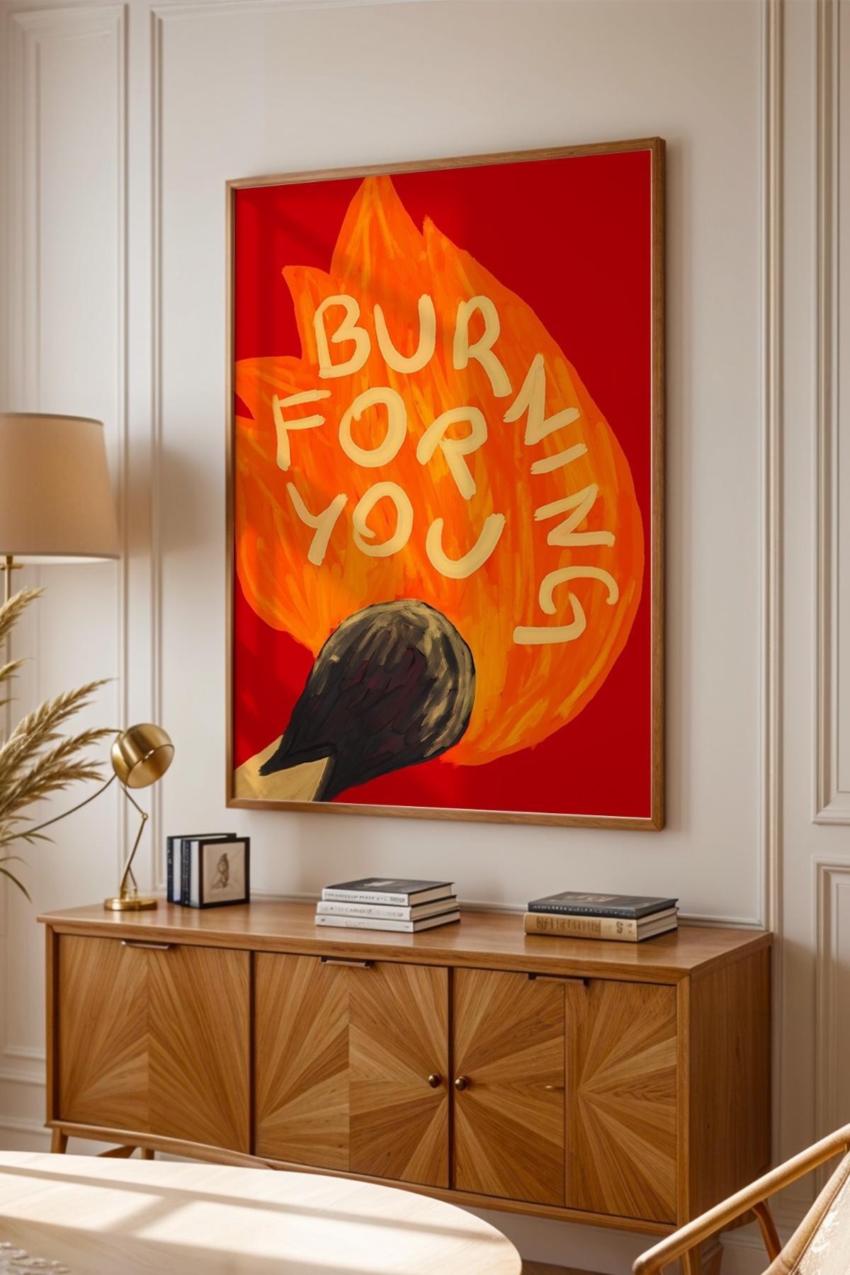 Kırmızı Alevli Tablo Poster Modern Salon Duvar Dekoru Çerçevesiz