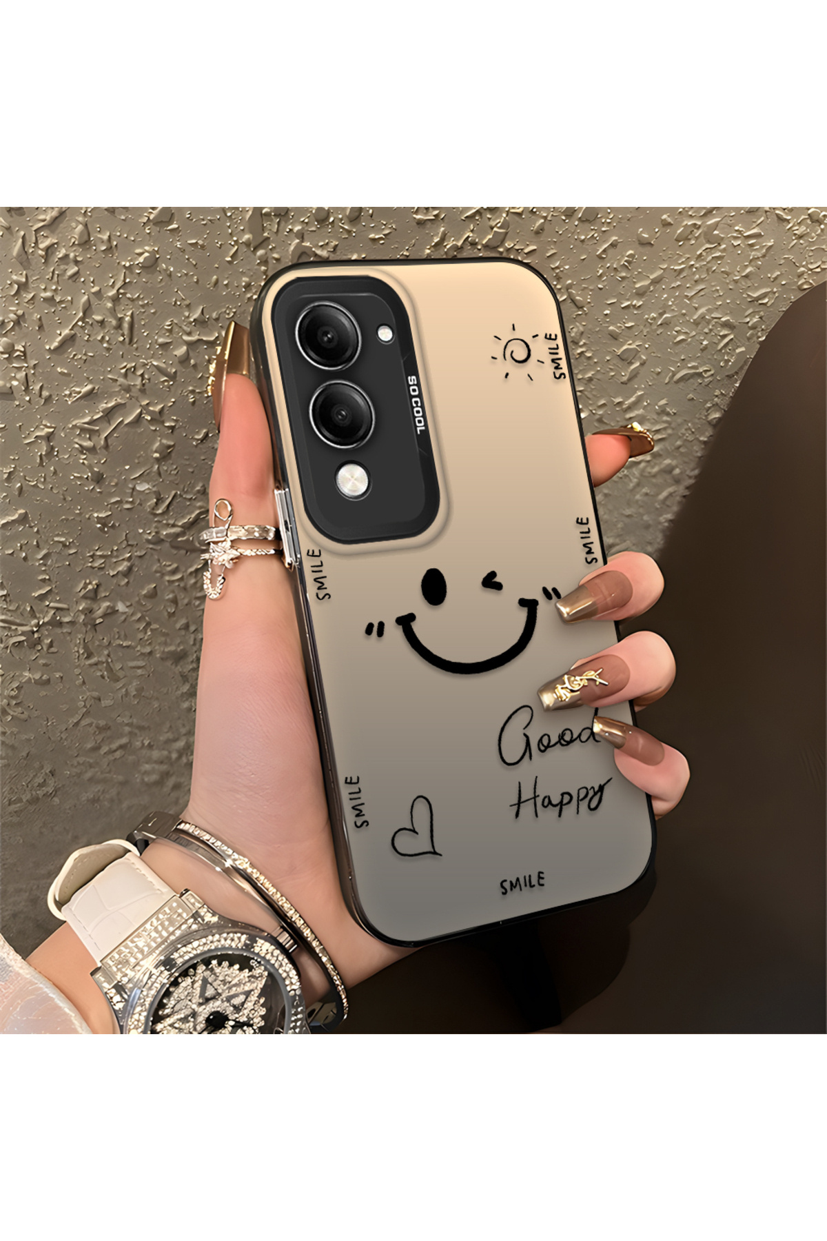 Vivo Y04 Compatible Silicone Edge Hard Back Anti Fall Phone Case with Smile Pattern