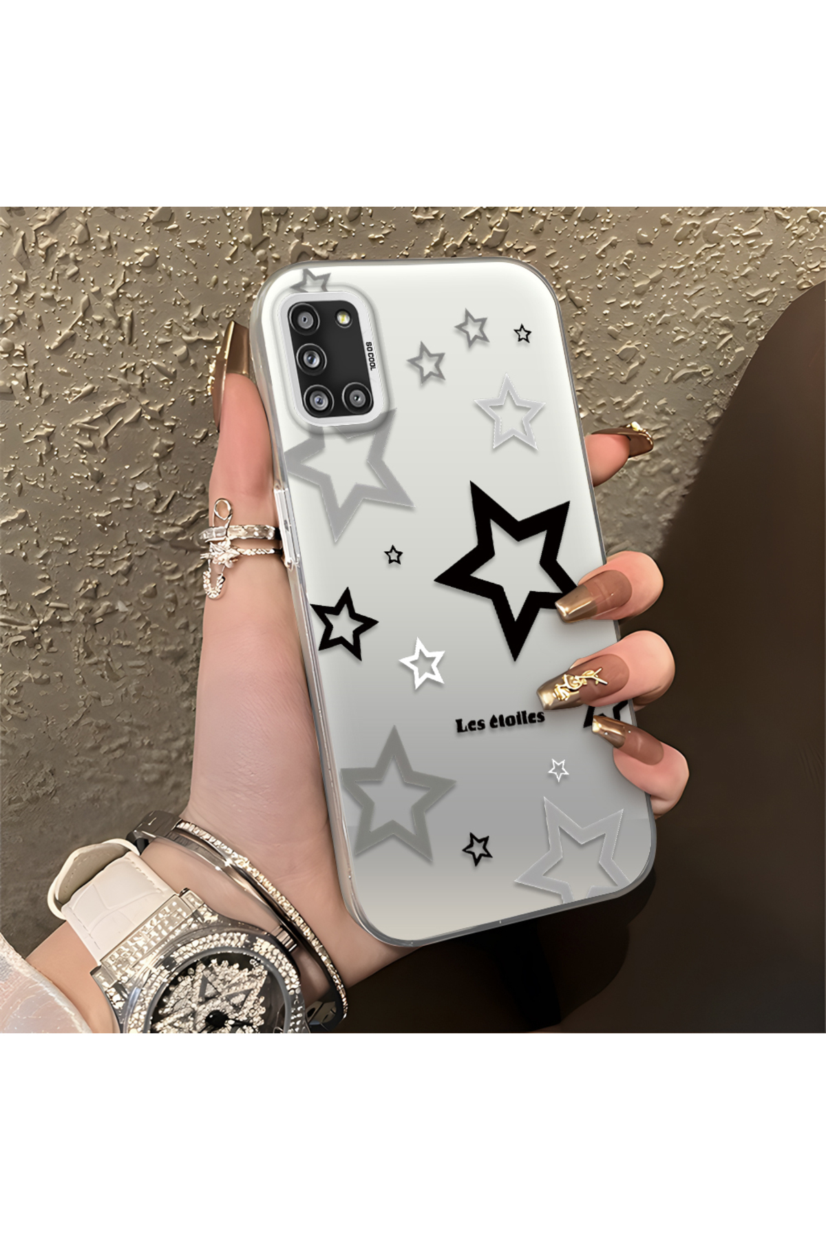 Samsung Galaxy A31 Compatible Silicone Edge Hard Rear Anti Fall Phone Case Stars Patterned
