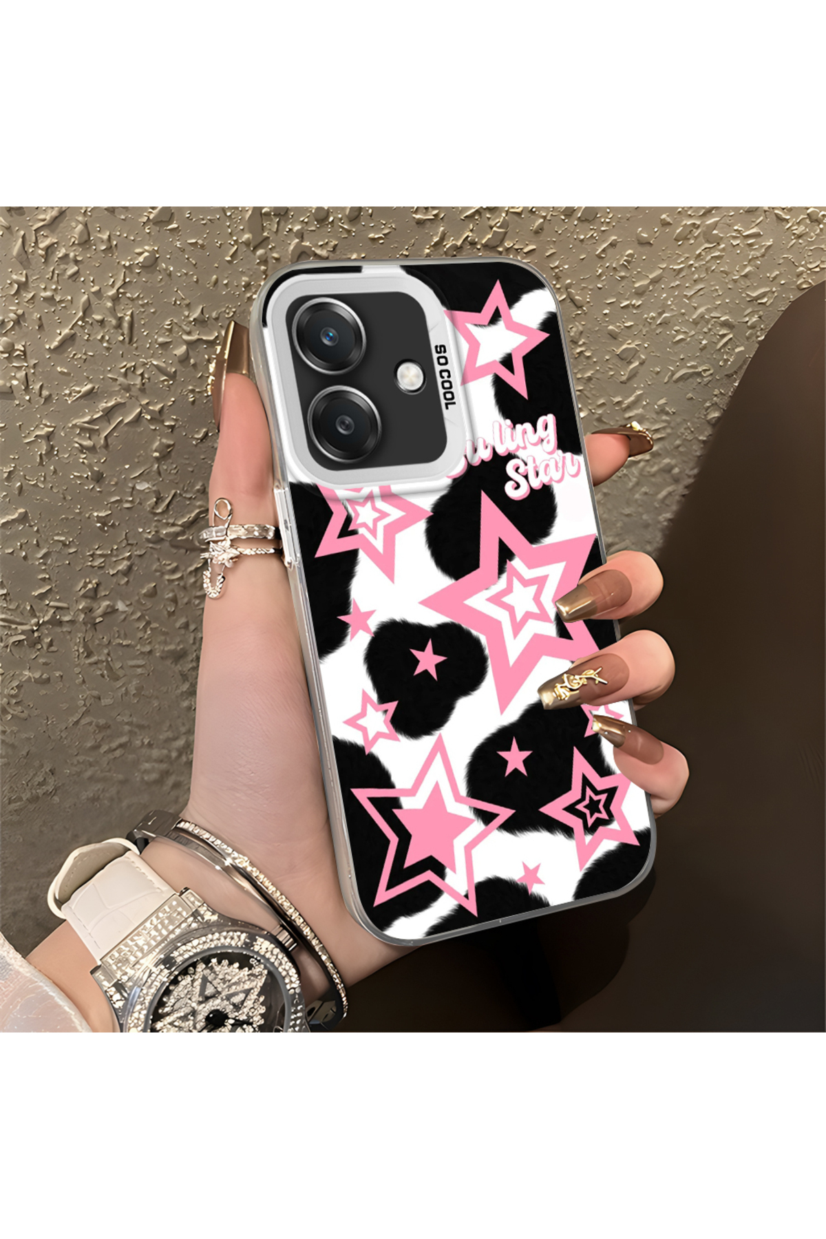 OPPO A3 4G Compatible Silicone Edge Hard Rear Anti Fall Phone Case Colorful stars