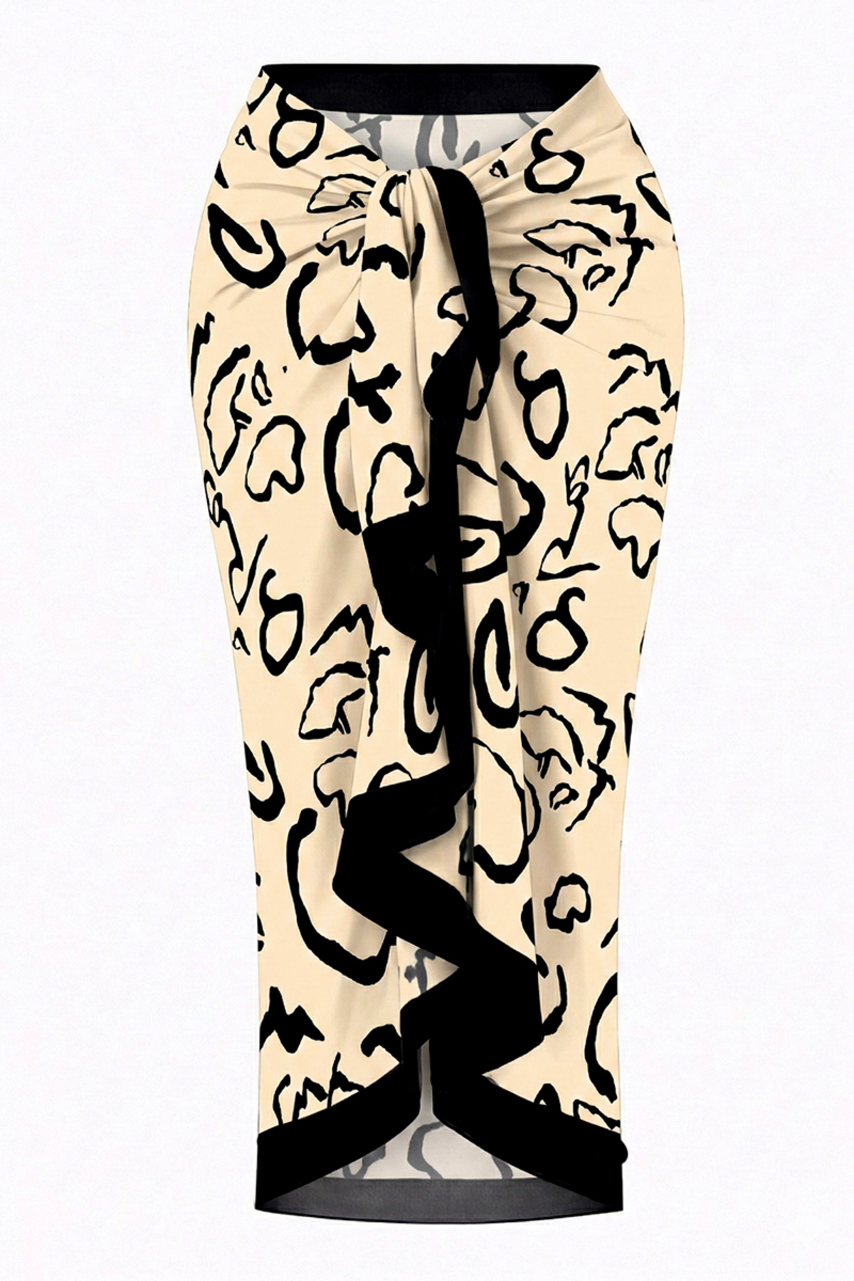 Women's Beige Black Abstract Patterned Underwear Long Pareo