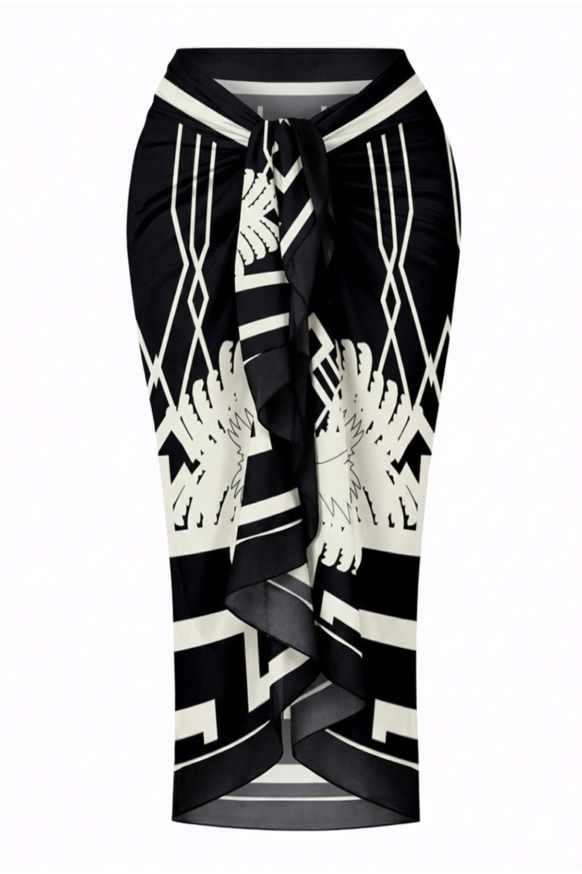 Women's Black and White Ethnic Patterned Underwear Long Pareo