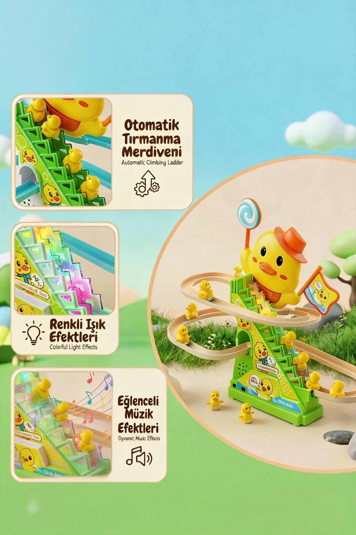 BBSKY Yeni Nesil Eğlenceli Merdiven Çıkan 3 Ördek: Işıklı Müzikli Otomatik 3+ Yaş Eğitici Çocuk Oyuncağı fotoğrafı 3 (önizleme)