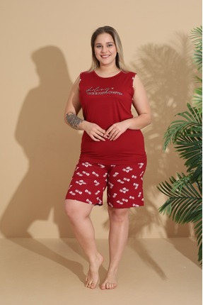 Eyfuze Kadın Milan Kumaş Büyük Beden Curve Baskılı Desenli Şortlu Pijama Takımı