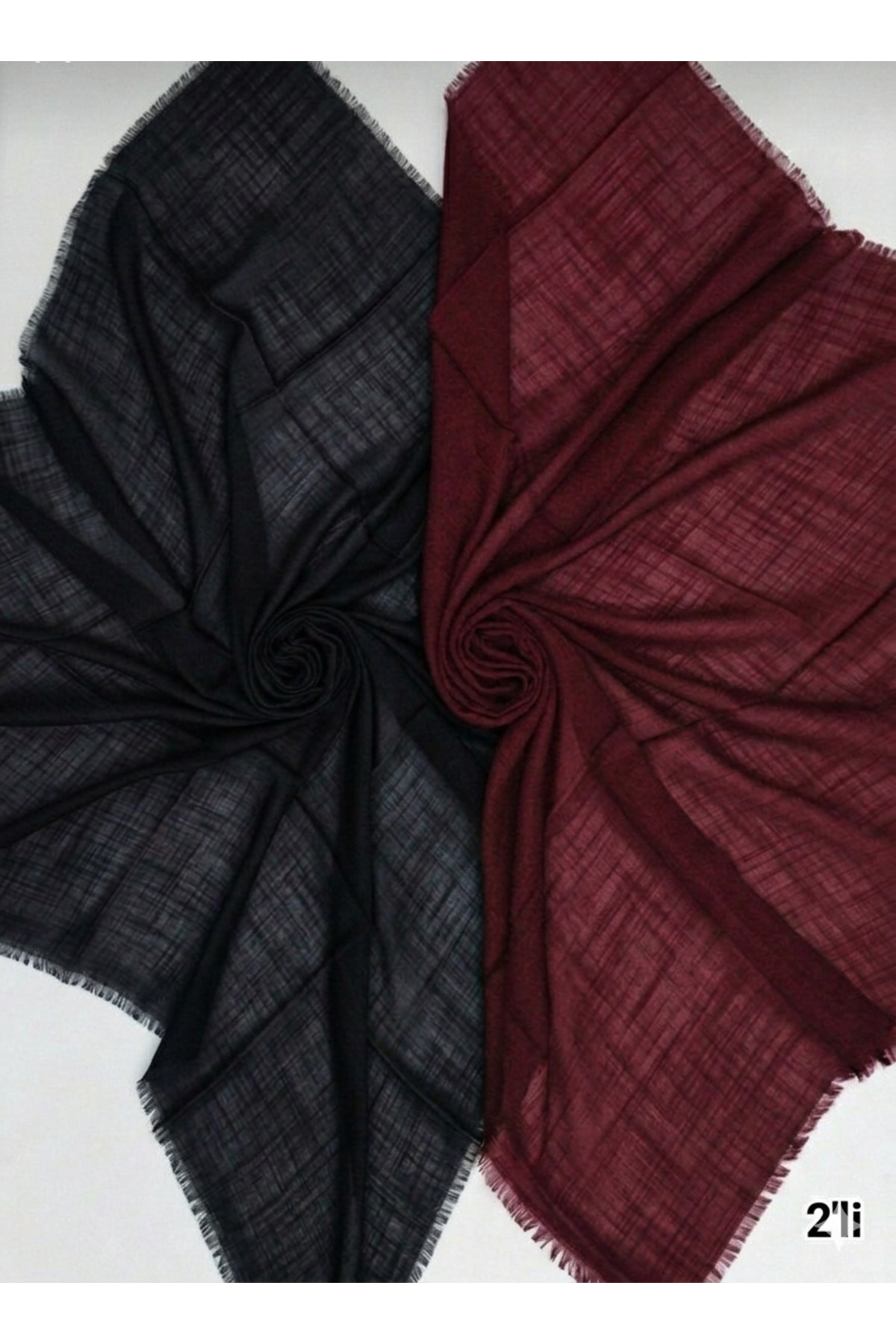 ÖZENSE 2'li Flamlı Pamuklu Terletmeyen 4 Mevsim Kullanılabilir 100x100 cm Siyah ve Bordo Renkli eşarp