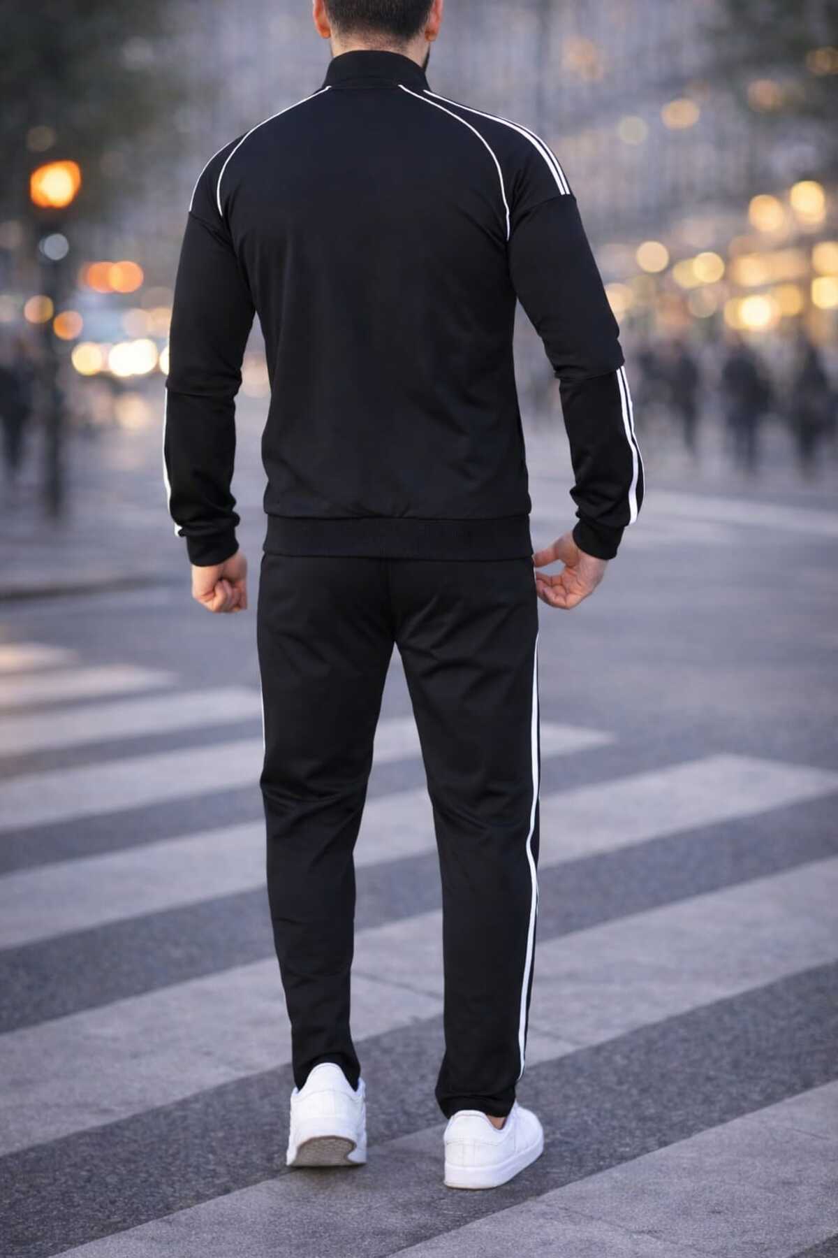ست لباس ورزشی مردانه زیپ دار یقه پایه مدل جدید Comfort Fit Basic — مشکی dlgçerkek — تصویر 4 از 8