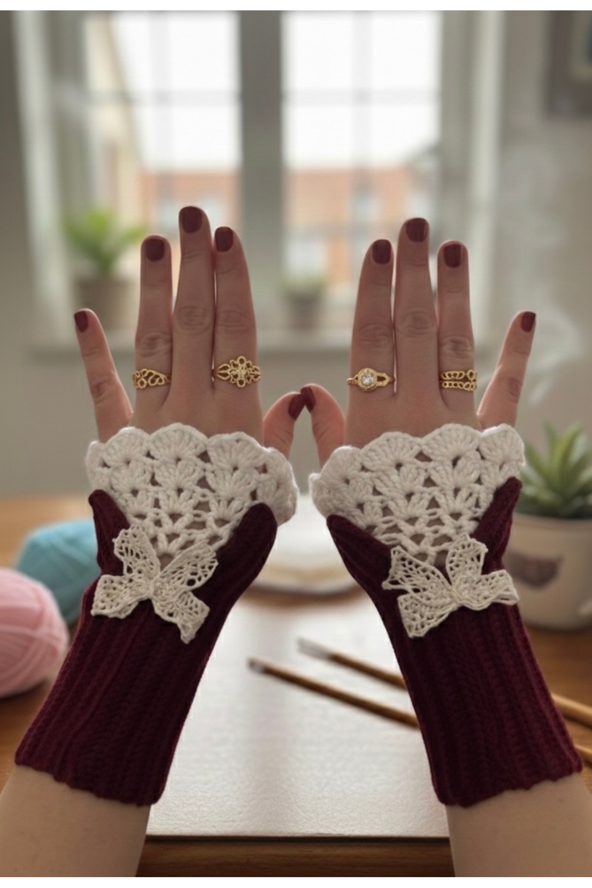 EL ÖRGÜSÜ CİCİ BEBE Vintage Esintili Kurdeleli EL Örgüsü Eldiven