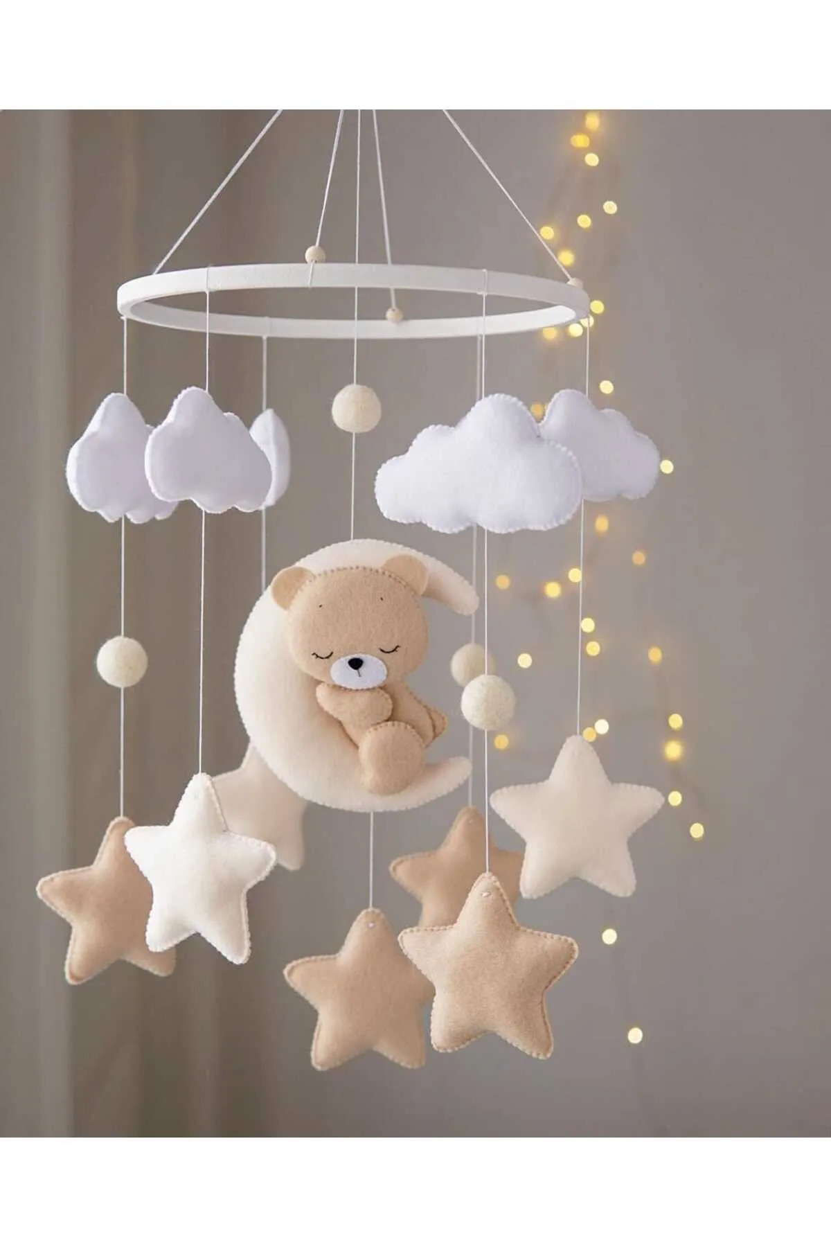 TREND METFİQ DECORATİON Müzikli El Yapımı Keçe Bebek Dönencesi Beşik Yanı Süsü Bebek Odası Dekorasyonu Anne Bebek Yanı fotoğrafı 3 (önizleme)