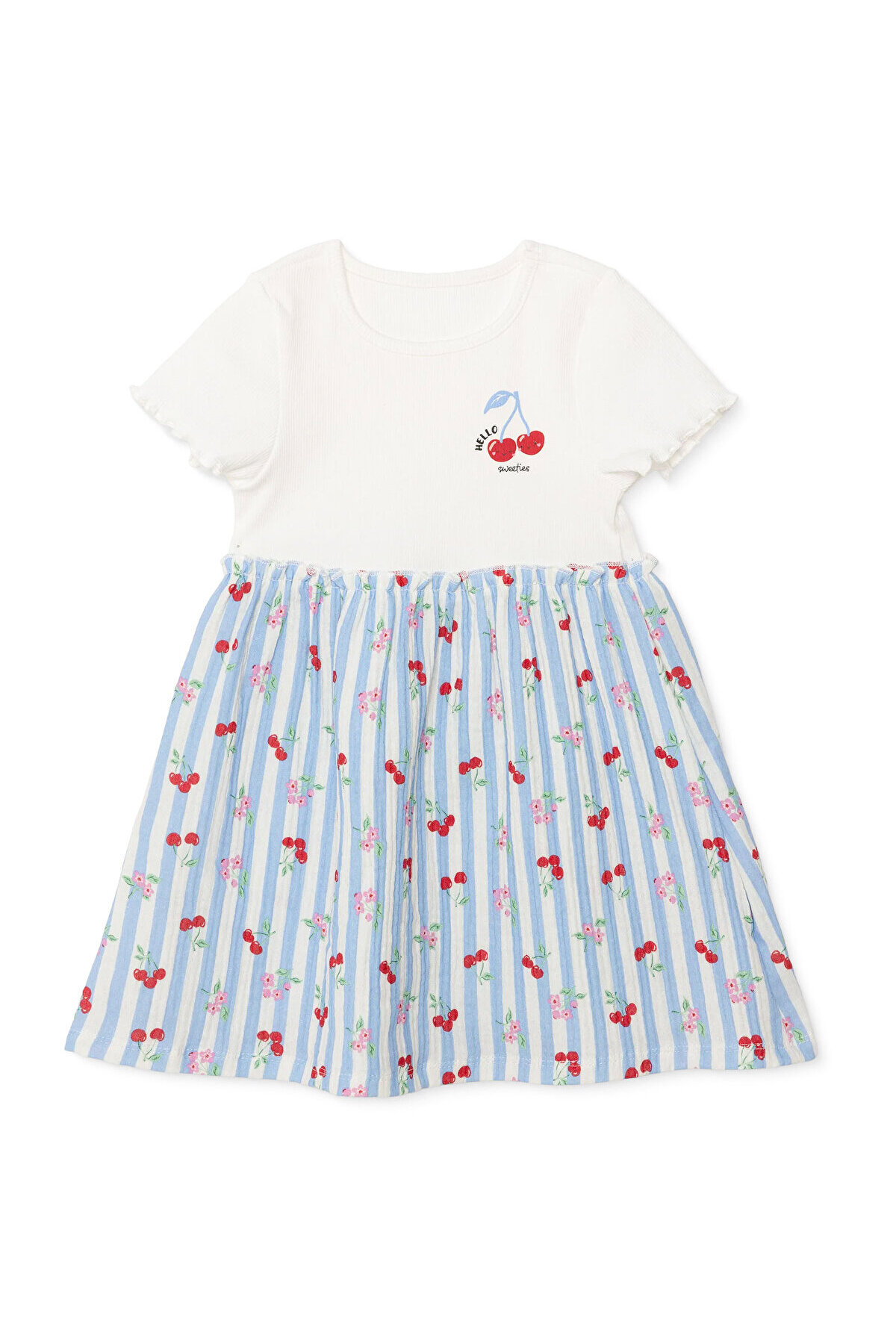 ebebek Hello Baby HelloBaby Kız Bebek Elbise Kiraz Baskılı Çıtçıtlı Bisiklet Yaka Kısa Kol Reçme
